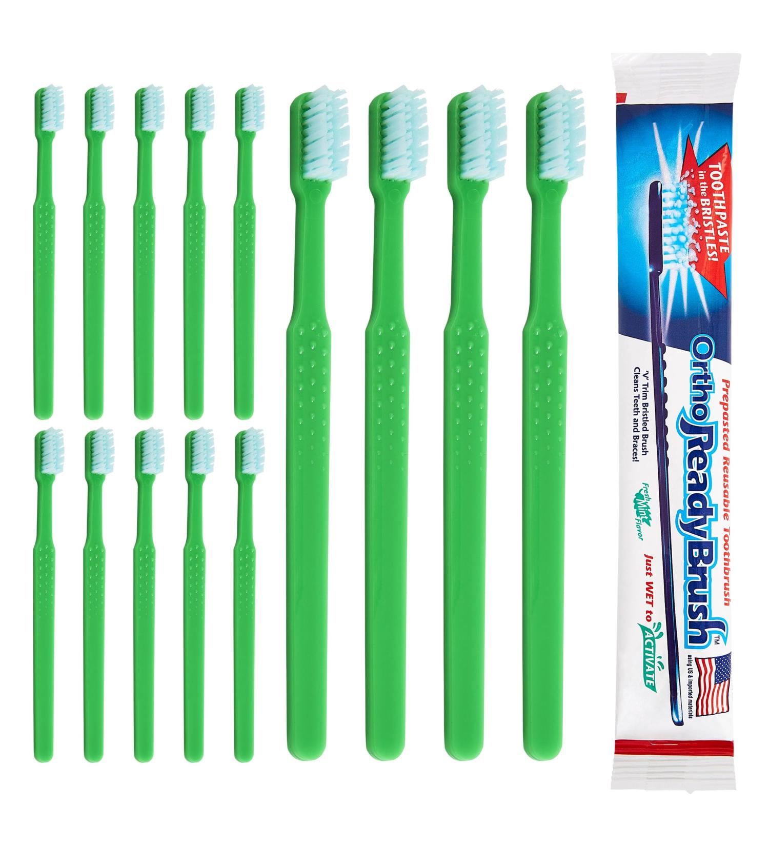 ORTHOREADYBRUSH - Prepasted Reusable Toothbrush | Soft V Trim Bristles | Fresh Mint Flavor | Ideal for Clean Teeth & Braces | Blue | 144 Pack - Buy Online on GoSupps.com