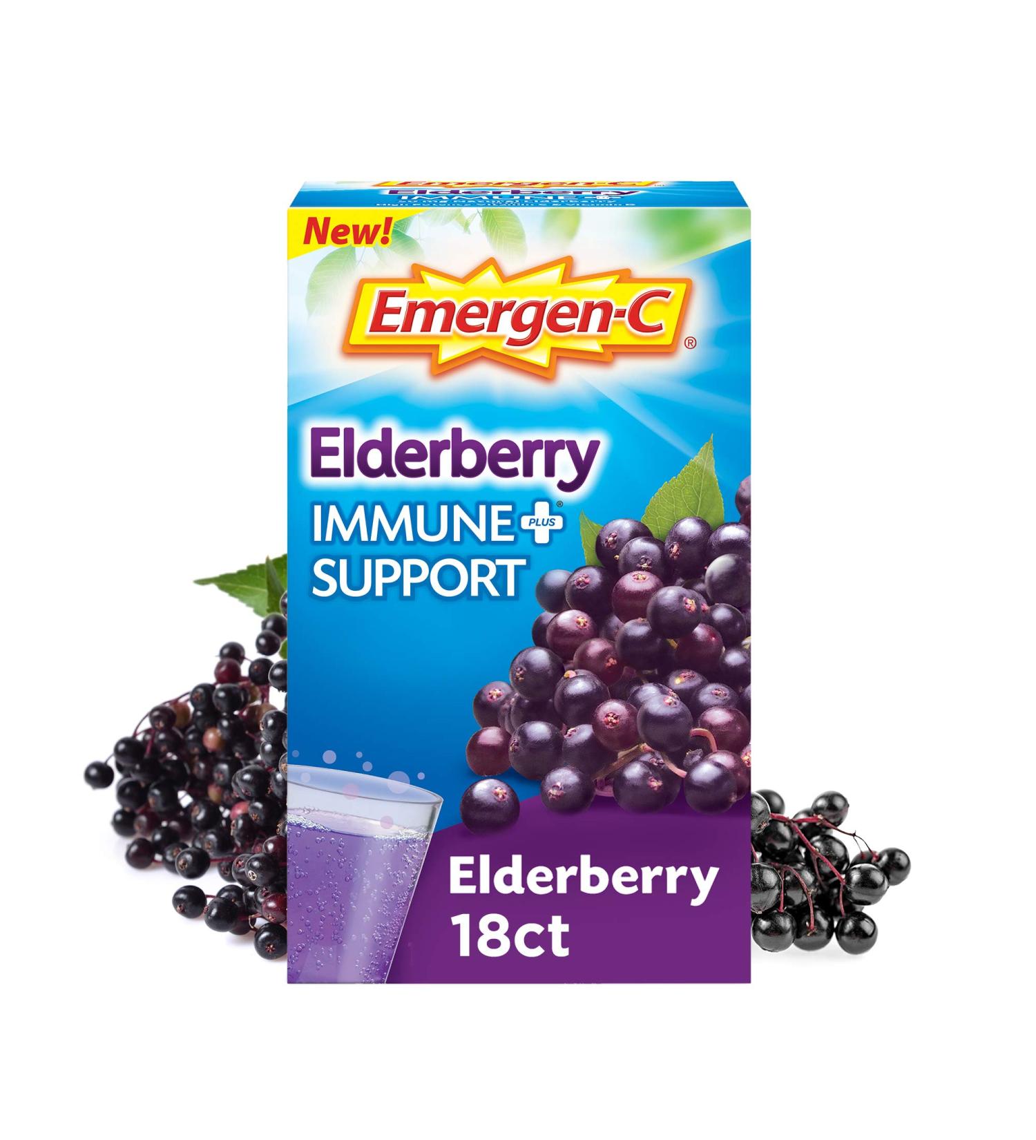 Emergen-C Immune+ Vitamin C 1000mg (18 Count Elderberry) Fizzy Drink Mix Packets - Buy Online on GoSupps.com