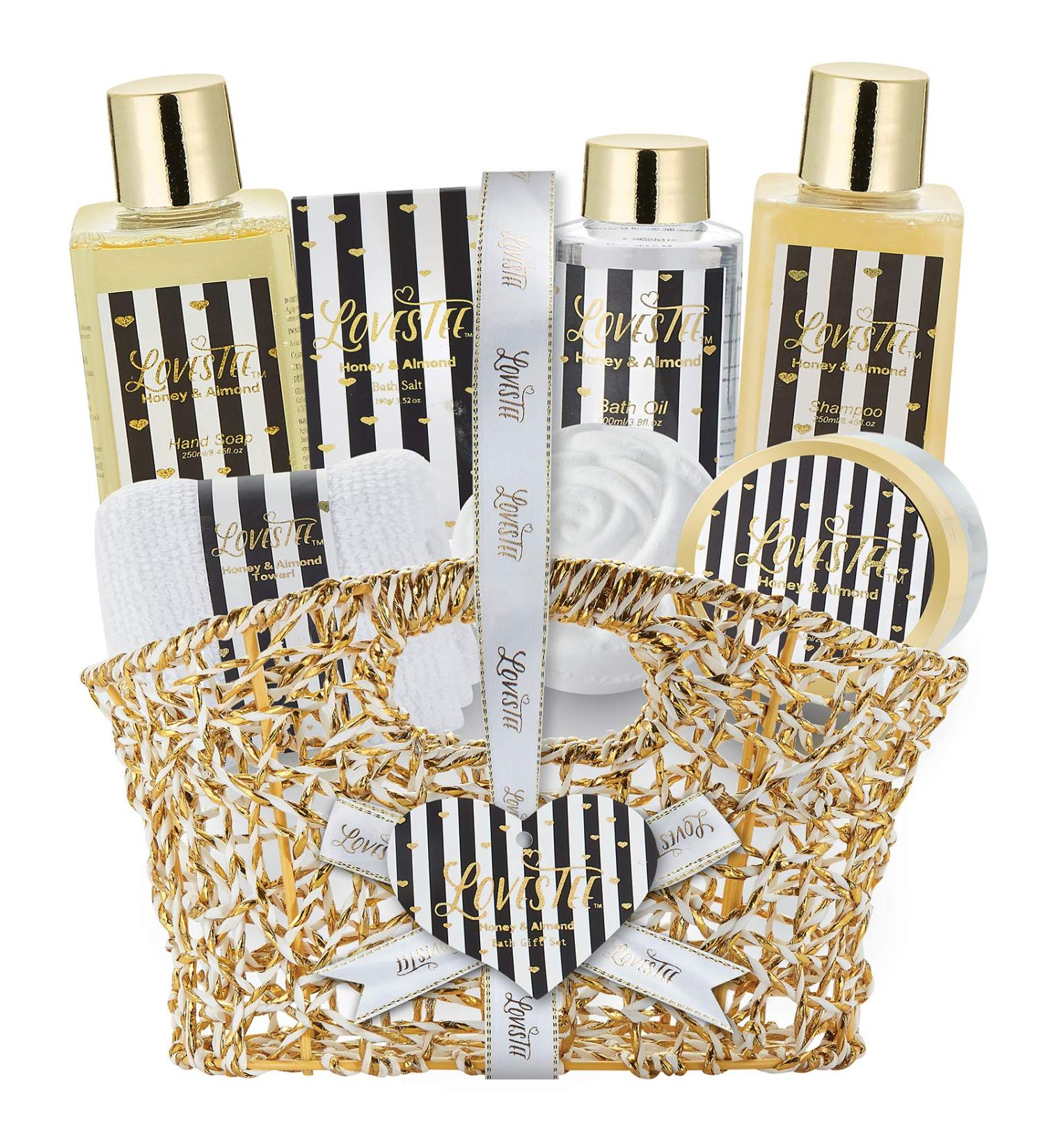 Home Spa Bath Gift Basket for Women - Christmas, Mother's Day & Birthday Gift Idea - Honey-Almond Shampoo, Hand Soap, Bath Salt, Body Lotion, Bath Bombs & Towel - Buy Online on GoSupps.com