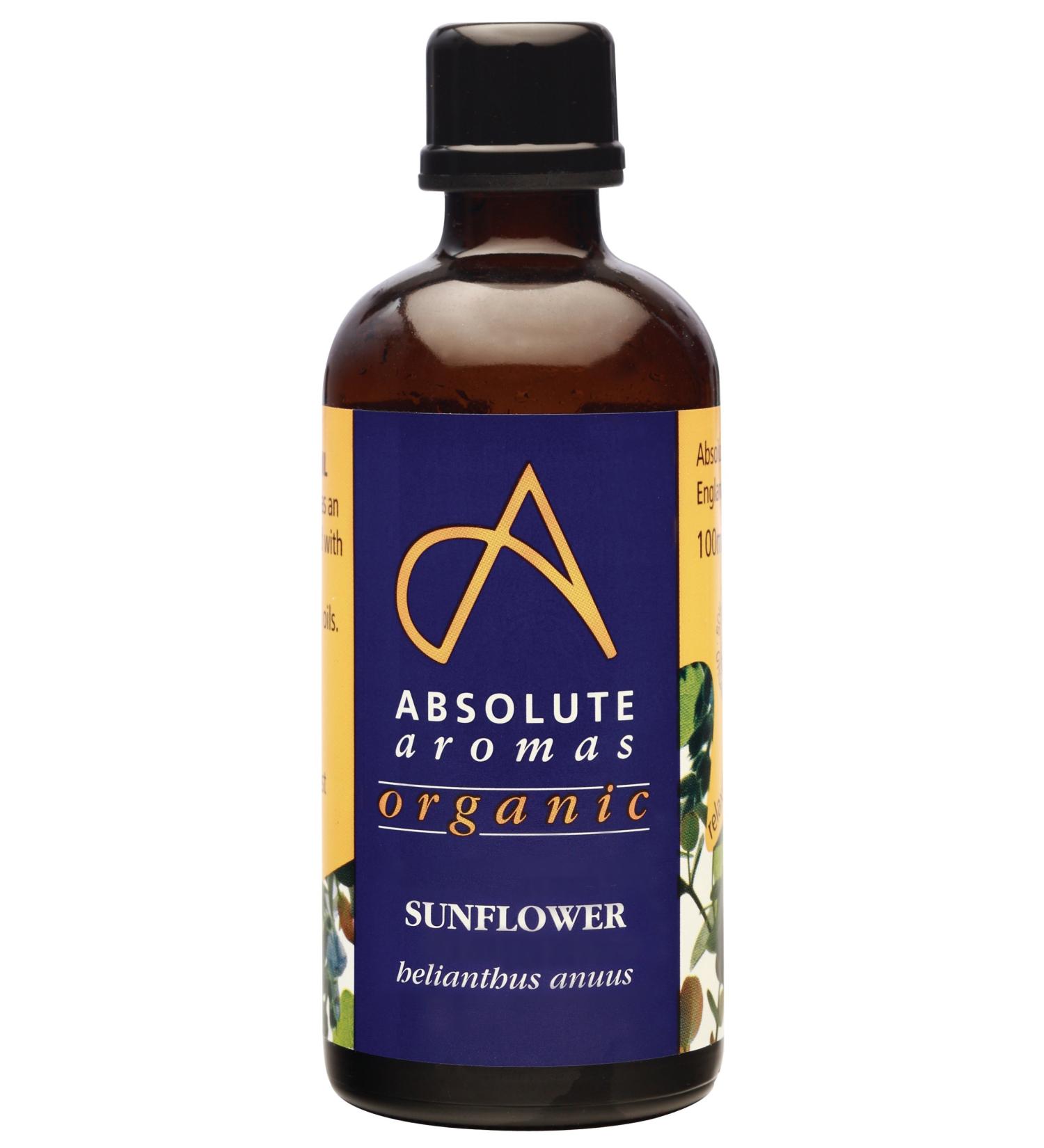 Absolute Aromas Organic Sunflower Oil 100ml - Cold-Pressed & Vegan - Glass Bottle - Cruelty Free - Pure & Natural - Buy Online on GoSupps.com