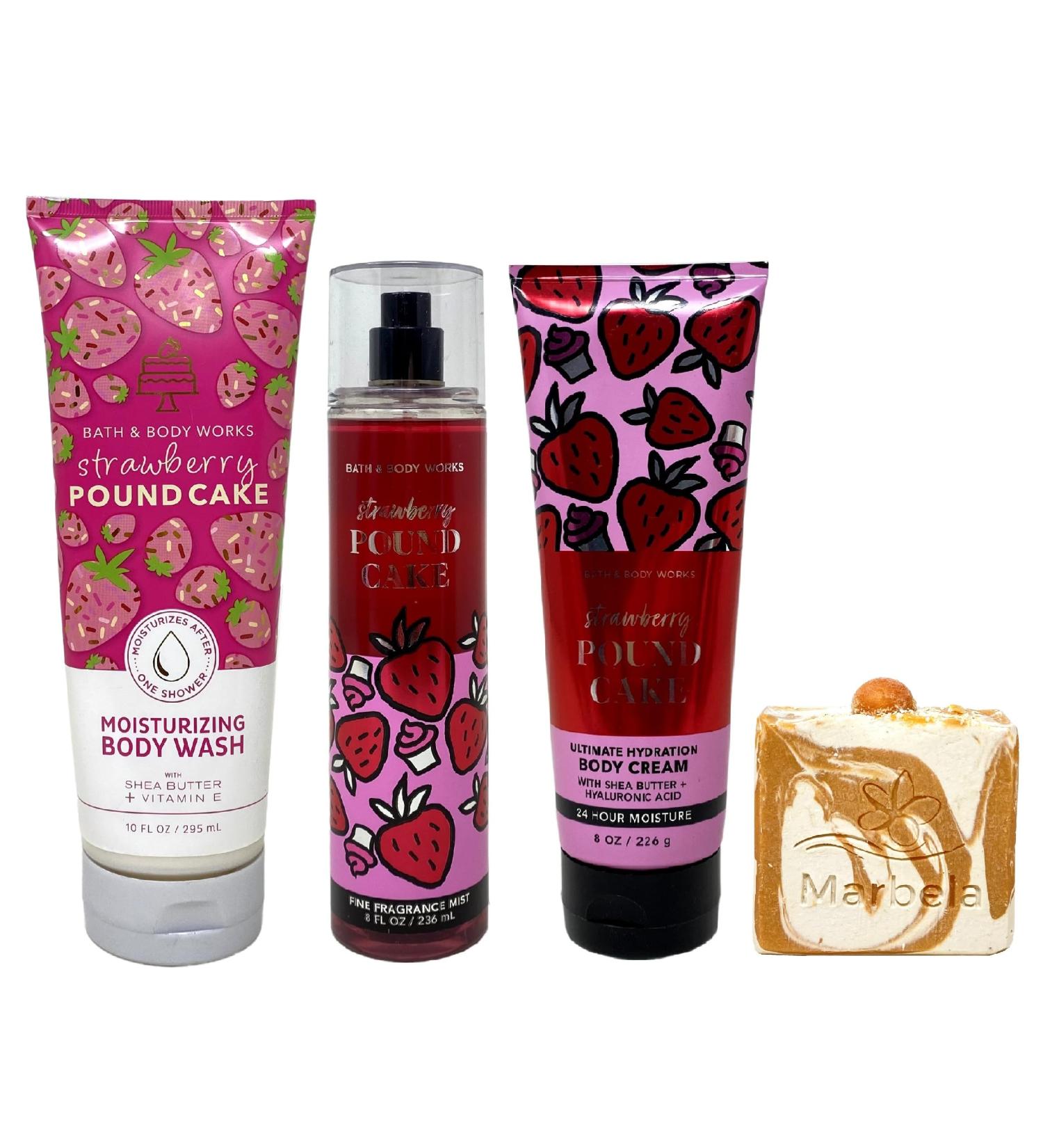 Bath & Body Works Strawberry Pound Cake - Moisturizing Body Wash Fine Fragrance Mist and Ultimate Hydration Body Cream - with a Peach Gardenia Bar Soap - Buy Online on GoSupps.com