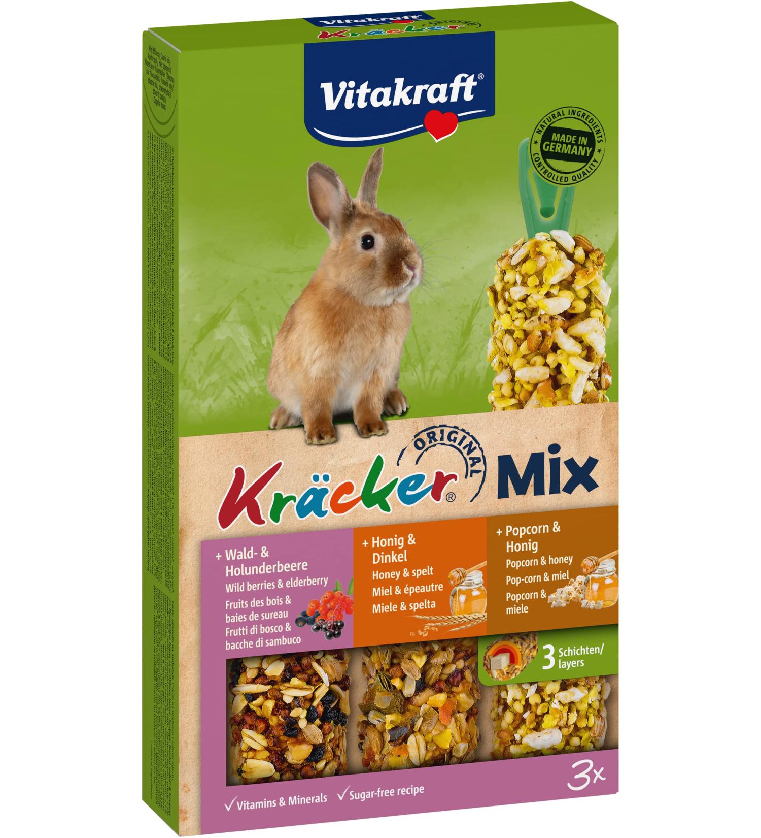 Vita Power Kr cker Mix for Dwarf Rabbits | Sugar & Grain-Free | Forest Berry Honey & Popcorn (3 Pieces) - International Shipping Available - Buy Online on GoSupps.com