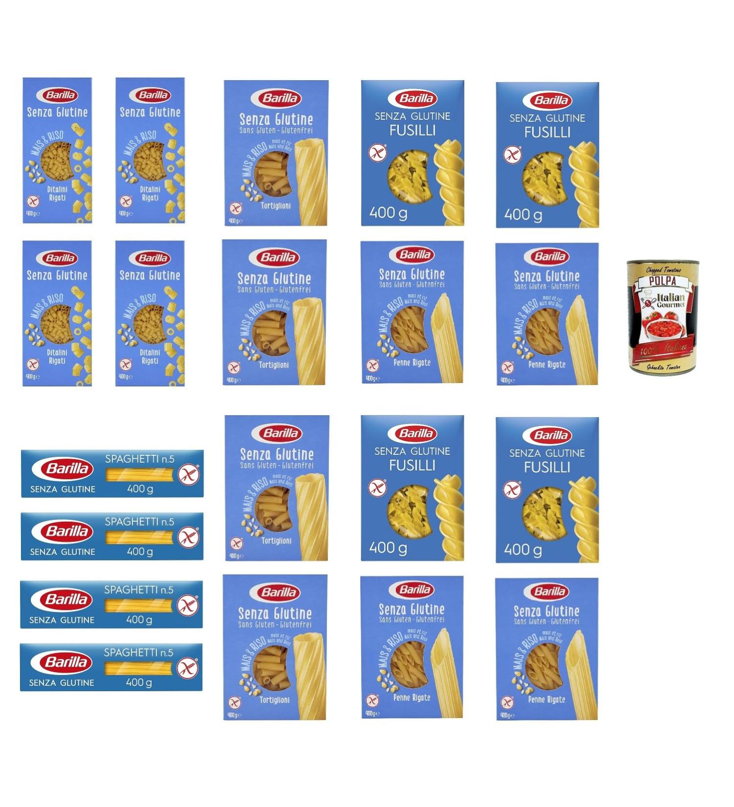  Italian Gourmet E.R. Gluten-free pasta mix 20 x 400g 8kg (Fusilli Penne Tortiglioni Ditalini Spaghetti) corn and rice washable at 90 C and al dente ideal for families WG canteen + Italian Gourmet polpa - Buy Online on GoSupps.com