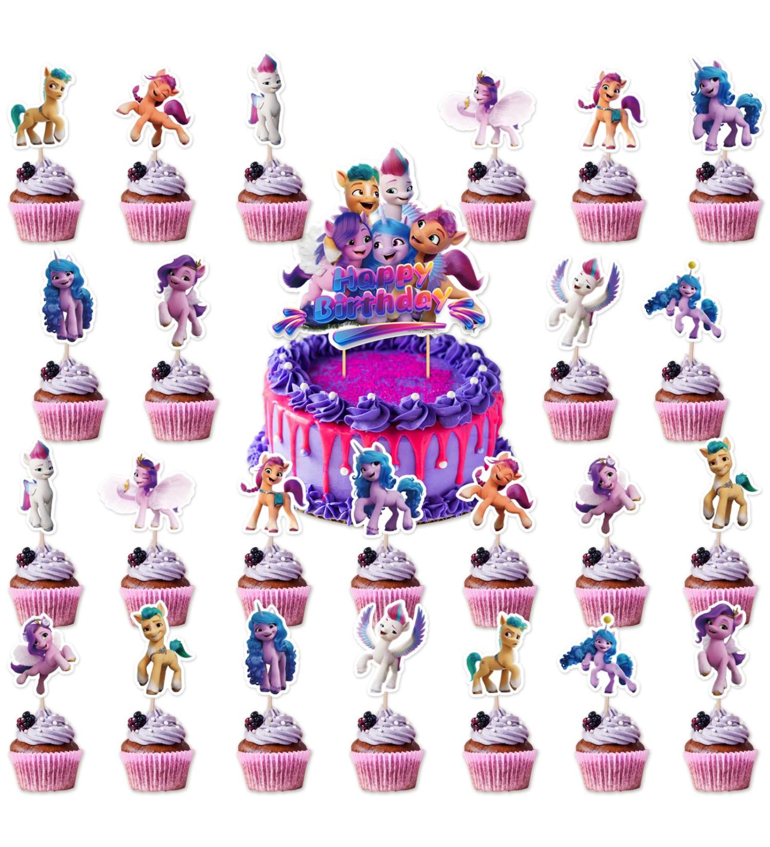 25PCS Cute Pony Cake Topper Cartoon Pony Cup Cake Topper Binrthday Themed Party Decoration Pony Supplies for Boy Girls Adults - Buy Online on GoSupps.com