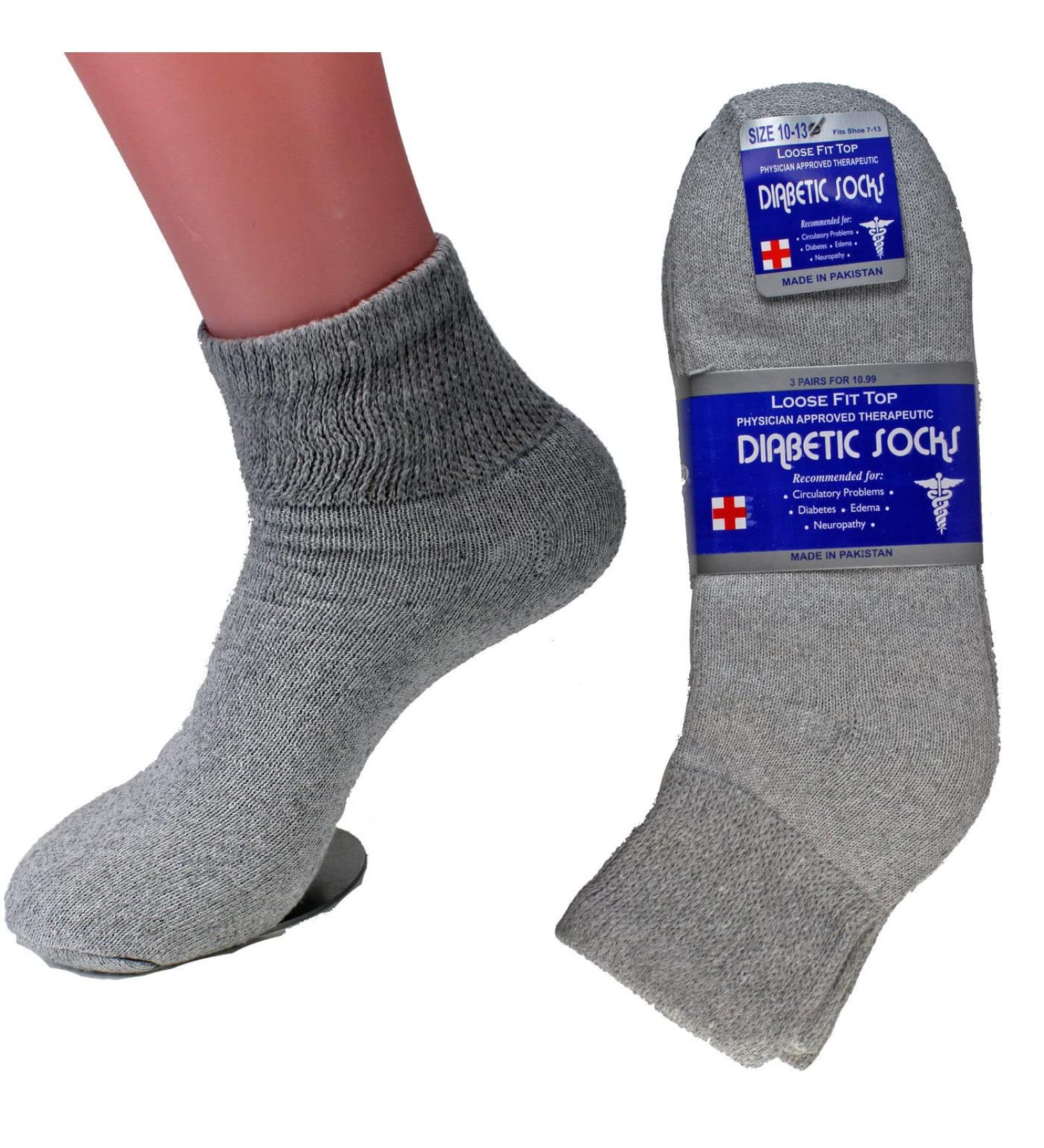 12 Pairs Diabetic Ankle Quarter Crew Socks Health Cotton Adult Circulatory Size 10-13 Grey