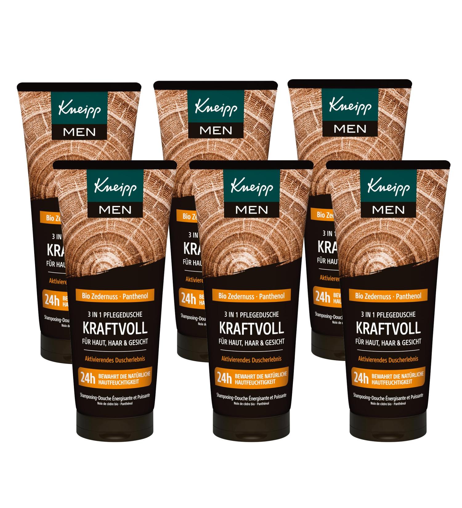  Kneipp Kneipp MEN Pack of 6 Powerful 3-in-1 Shower Gels - Organic Cedar Nut and Panthenol - For Skin Hair and Face - Pack of 6 x 200 ml - Buy Online on GoSupps.com