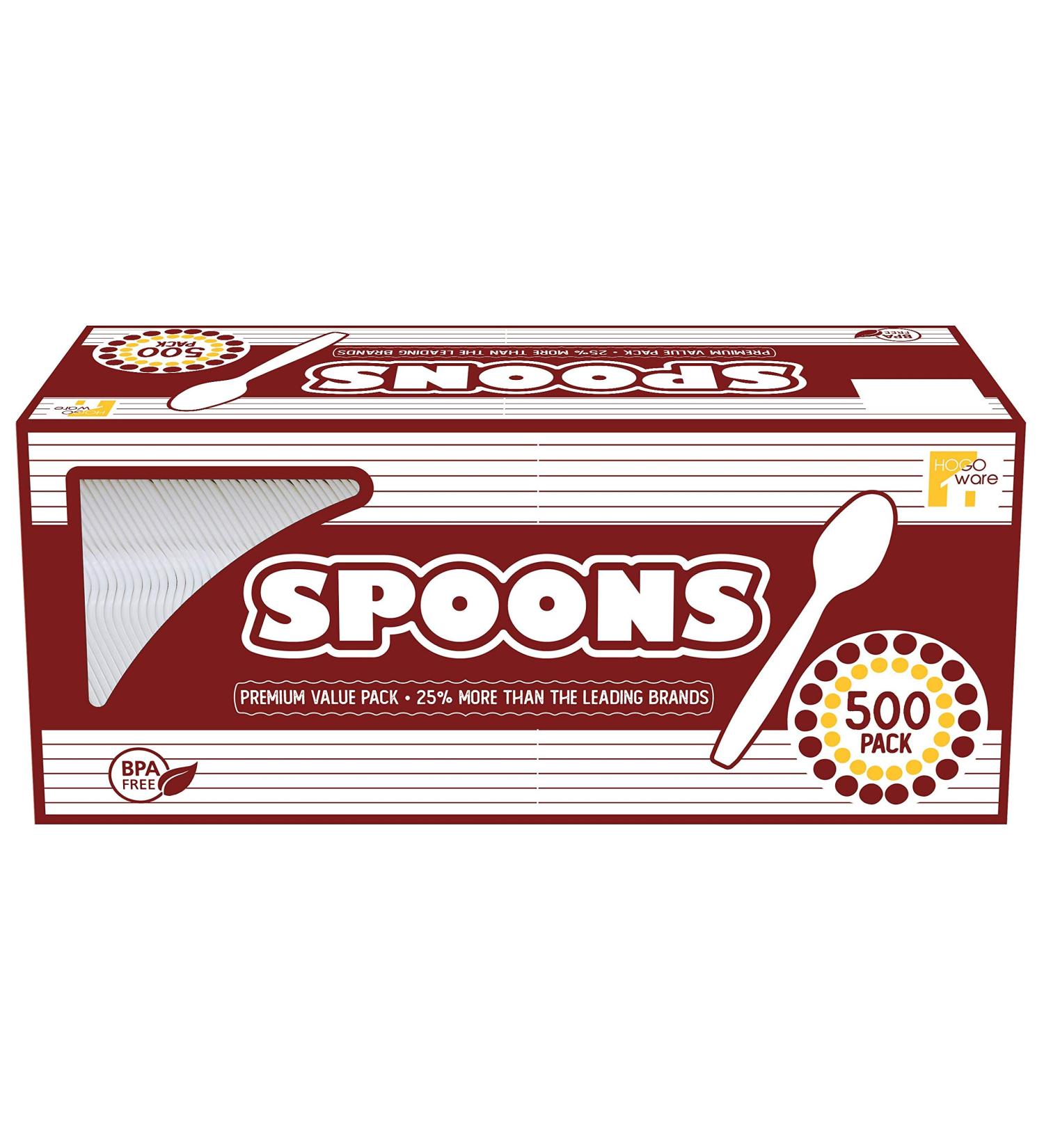 HOGOWARE 500 White Plastic Spoons - Medium Weight Disposable Cutlery for Take-Out, Parties, Picnics & Events - Buy Online on GoSupps.com