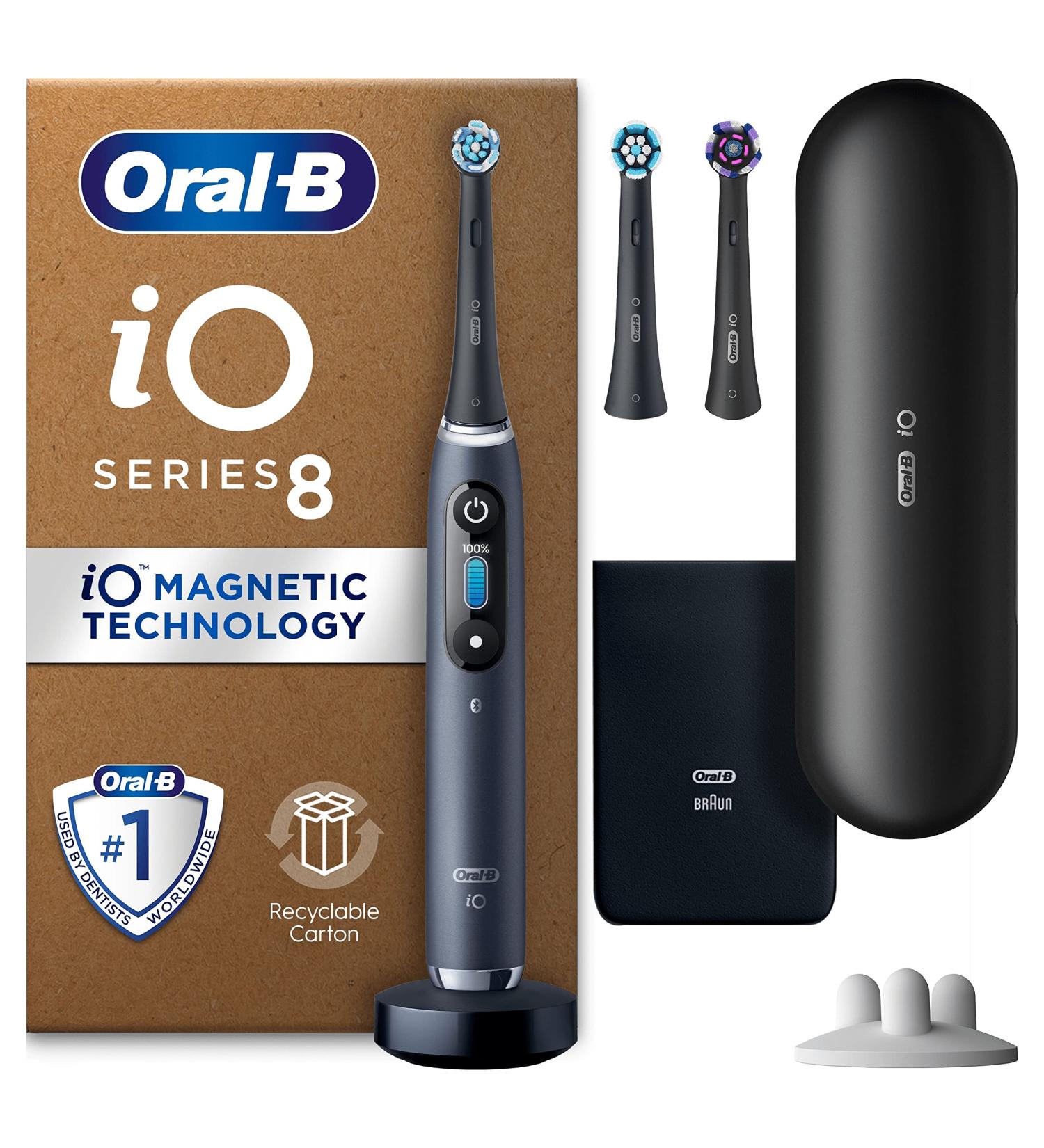 Oral-B iO8 Electric Toothbrushes For Adults Gifts For Women / Men App Connected Handle 3 Toothbrush Heads Travel Case & Toothbrush Head Holder 6 Modes Teeth Whitening 2 Pin UK Plug Black Travel case + 2 refills - Buy Online on GoSupps.com