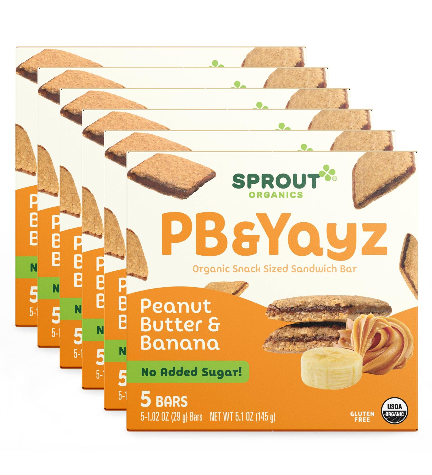 Sprout Organics PB & Yayz Toddler Snack Bars - Peanut Butter & Banana - 5 Bars (1.02 oz Each) - 6 Boxes - Buy Online on GoSupps.com