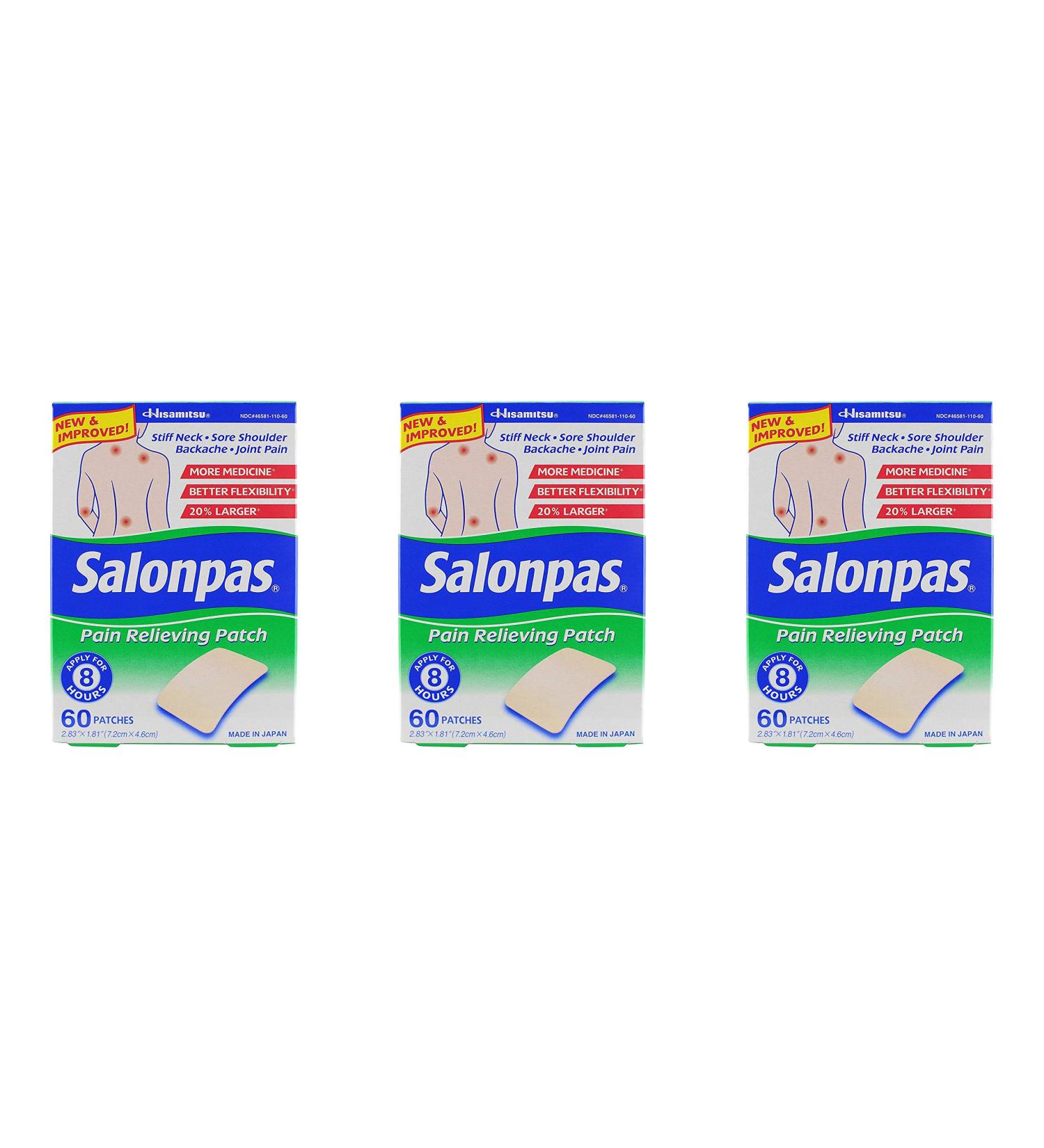 Salonpas Pain Relieving Patches 60 Count Pack - Fast Relief, Long Lasting - Pack of 3 - Buy Online on GoSupps.com