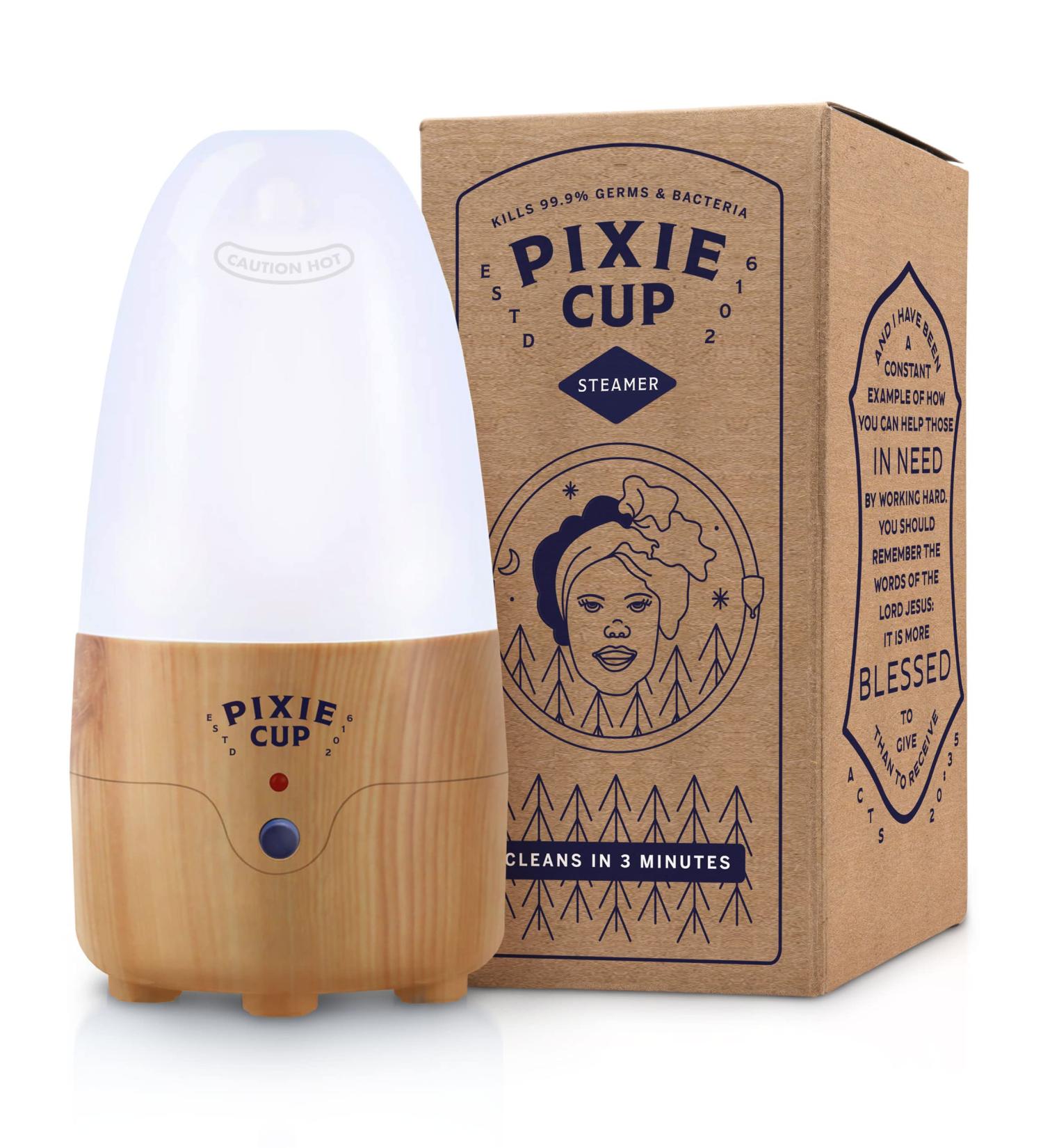 Pixie Menstrual Cup Steamer Sterilizer - 99.9% Germ Killer with Cleanser Steam - Bamboo Finish | 3-Minute Sterilization, Automatic Shut Off - Buy Online on GoSupps.com