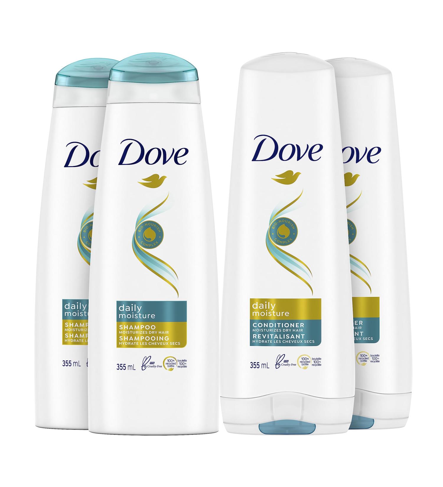 Dove Nutritive Solutions Shampoo & Conditioner for everyday hair care Daily Moisture 1420 ml (Pack of 4 : 2 Shampoos + 2 Conditioners) Daily Moisture Shampoo + Conditioner 355 ml (Pack of 4) - Buy Online on GoSupps.com