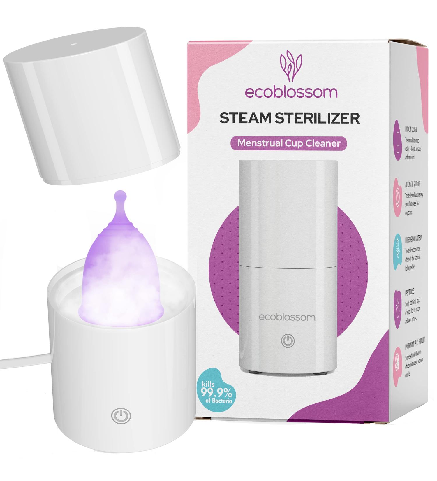 Ecoblossom Menstrual Cup Sterilizer - Automatic Steam Cleaner for Period Cups - Kills 99.9% of Germs - 1 Count - Buy Online on GoSupps.com