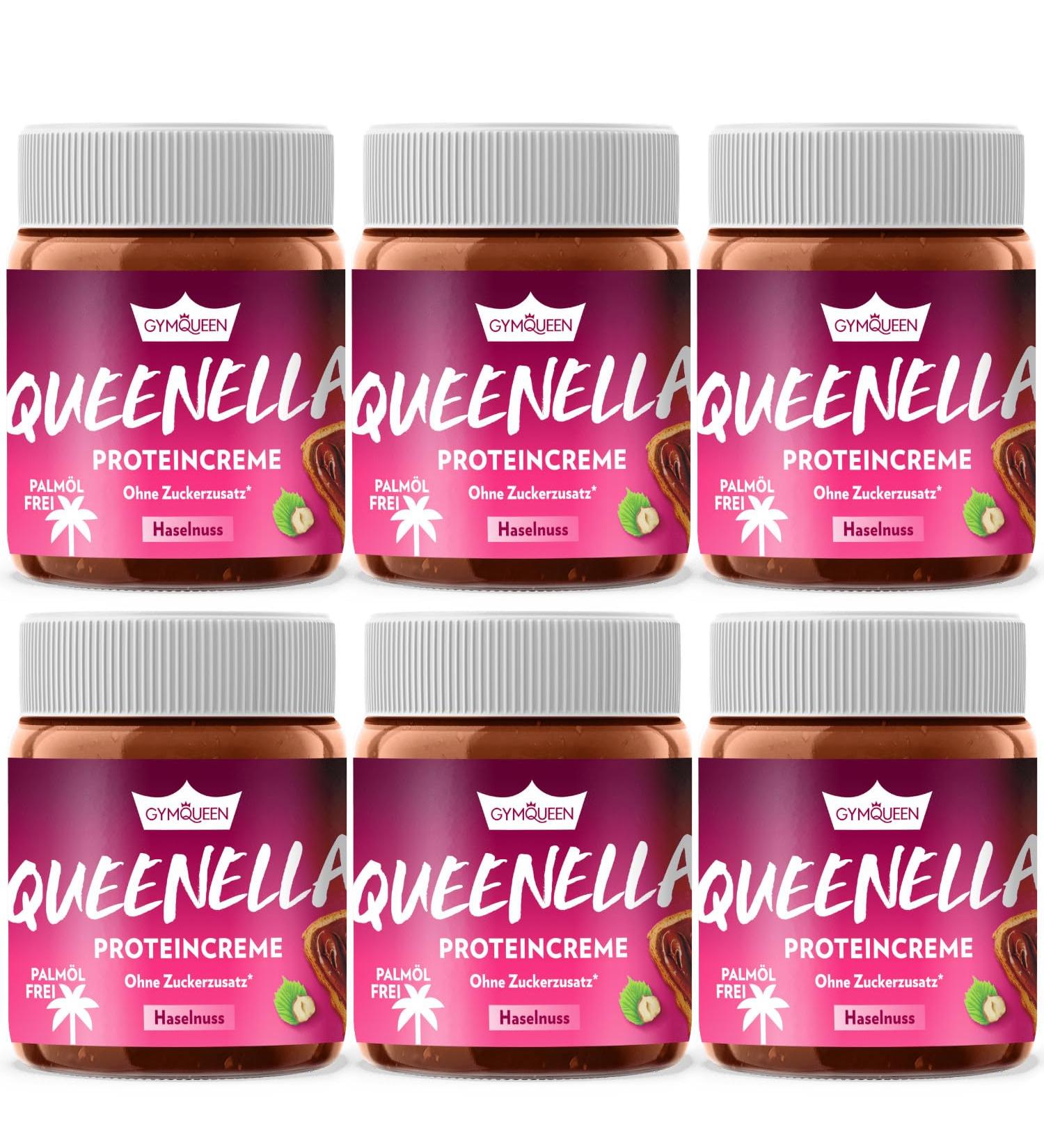 Buy Gymqueen Queenella Protein Cream 6x250g High Protein Hazelnut Spread Sugar-Free Whey-Enriched - Perfect Bread Spread - Buy Online on GoSupps.com