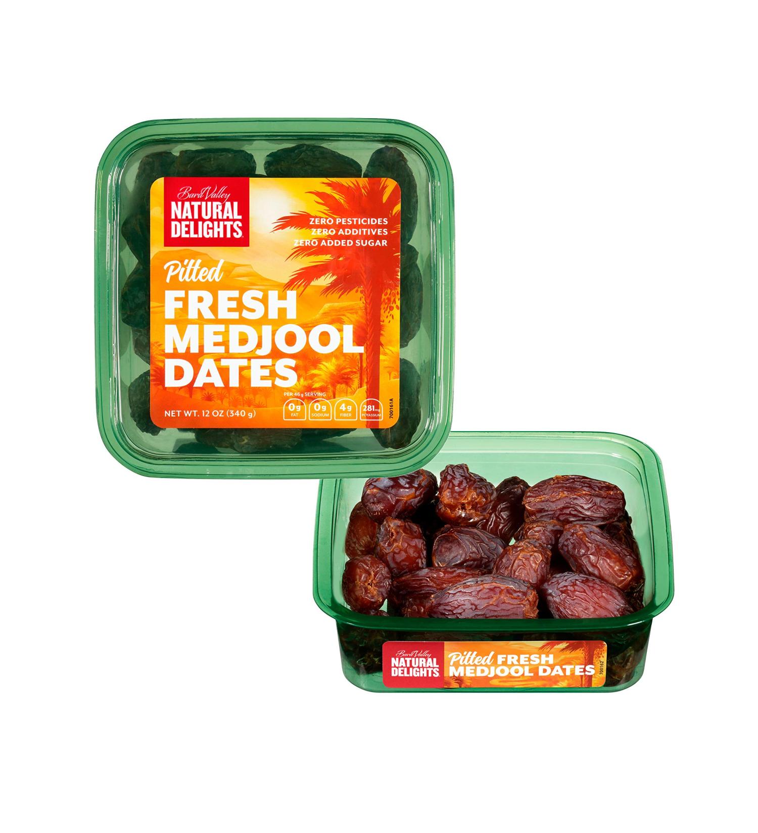 Natural Delights Medjool Dates â Large & Plump  Pitted Dates Medjool  Non-GMO Verified  Pesticide Free  Naturally Sweet Fruit Snack  Perfect for On-the-Go - Medjool Dates Pitted  12 oz Container - Buy Online on GoSupps.com