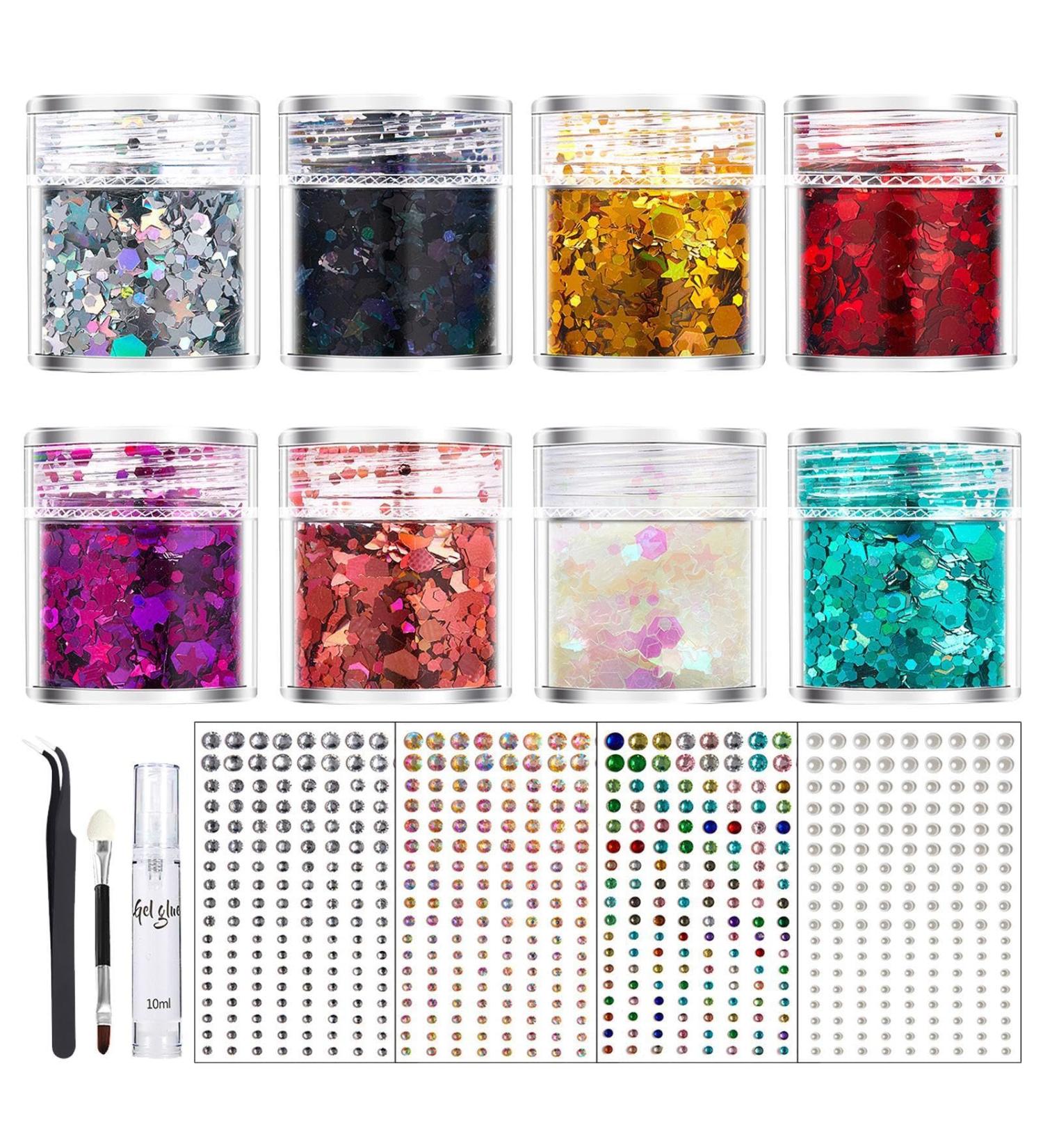  Monozoz Glitter cosmetic powder for the body glitter face paint for the body - Sparkling glitter for nightclubs and crafts - With gel glue and paint - Buy Online on GoSupps.com