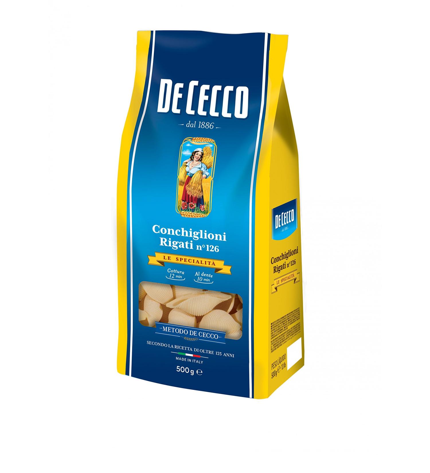 De Cecco Pack of 5 De Cecco 100% Italian pasta 500g Conchiglioni Rigati No. 126