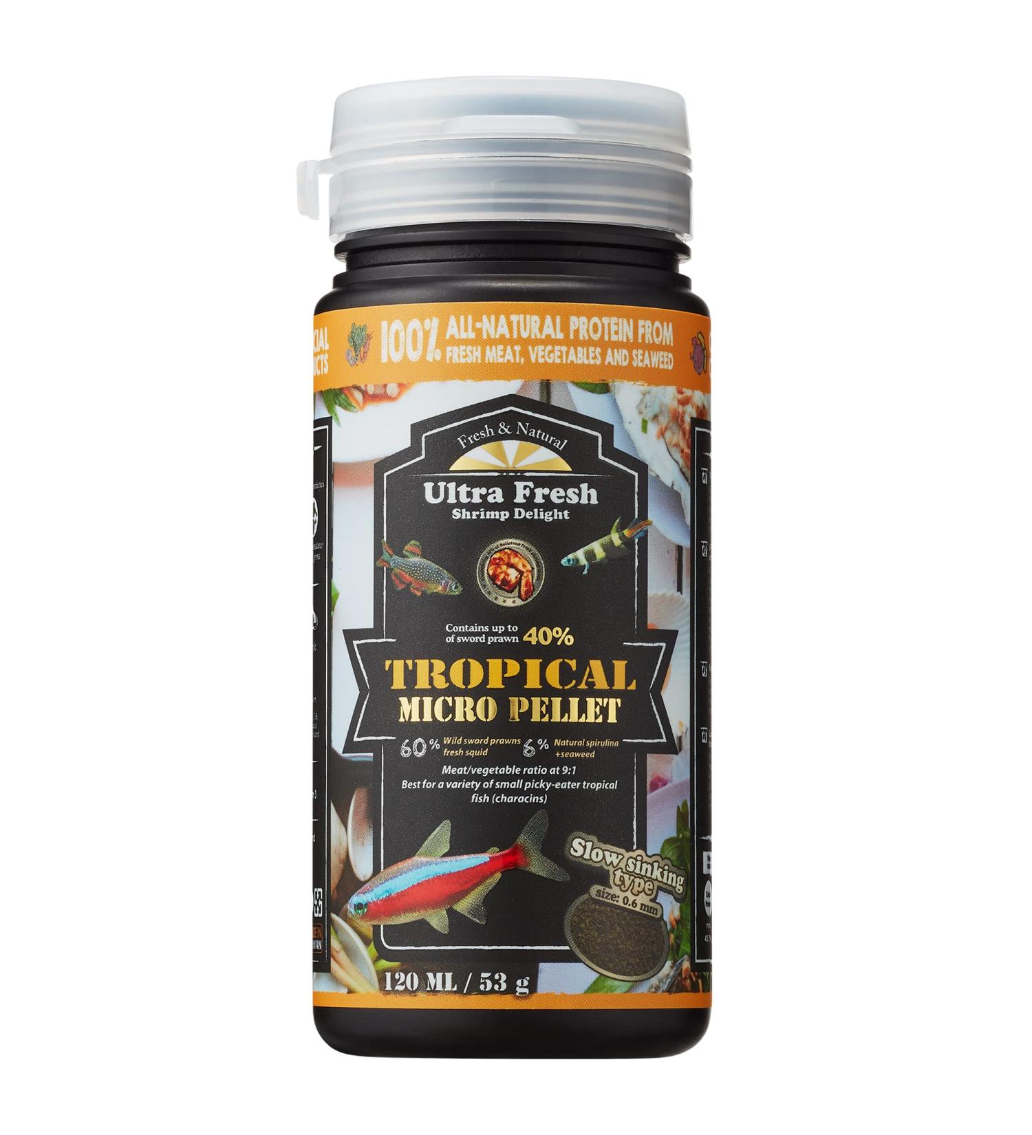 Ultra Fresh Tetra Fish Food  Slow Sinking  All Natural Ingredients  Wild Sword Prawns  Spirulina  Natural Color Enhancement  Small Granules for Small Fish  Tropical Micro Pellet 1.87 Ounce (Pack of 1) - Buy Online on GoSupps.com