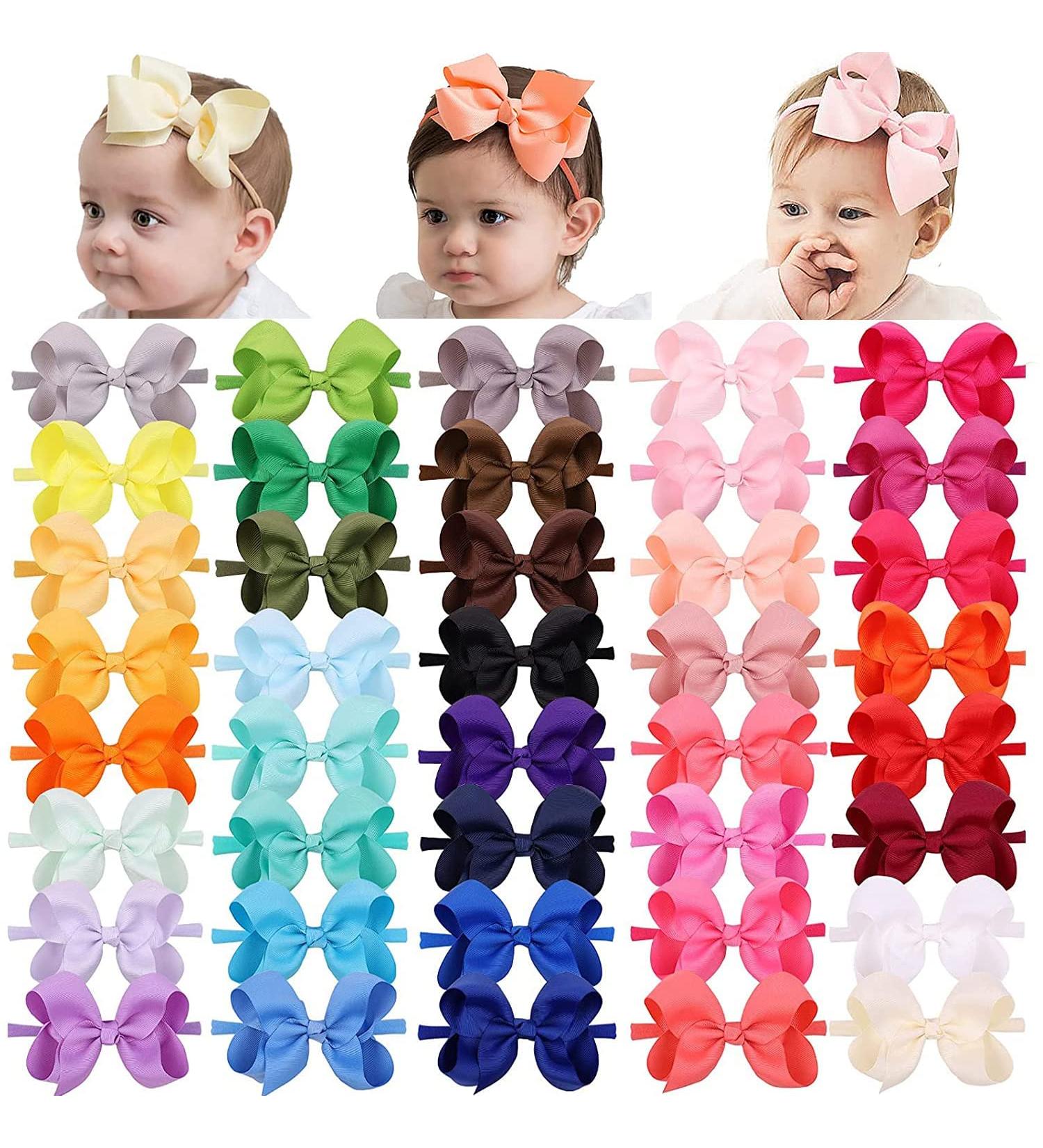 40pcs Baby Girl Headbands: Grosgrain Ribbon Hair Bows for Newborns & Toddlers - Buy Online on GoSupps.com
