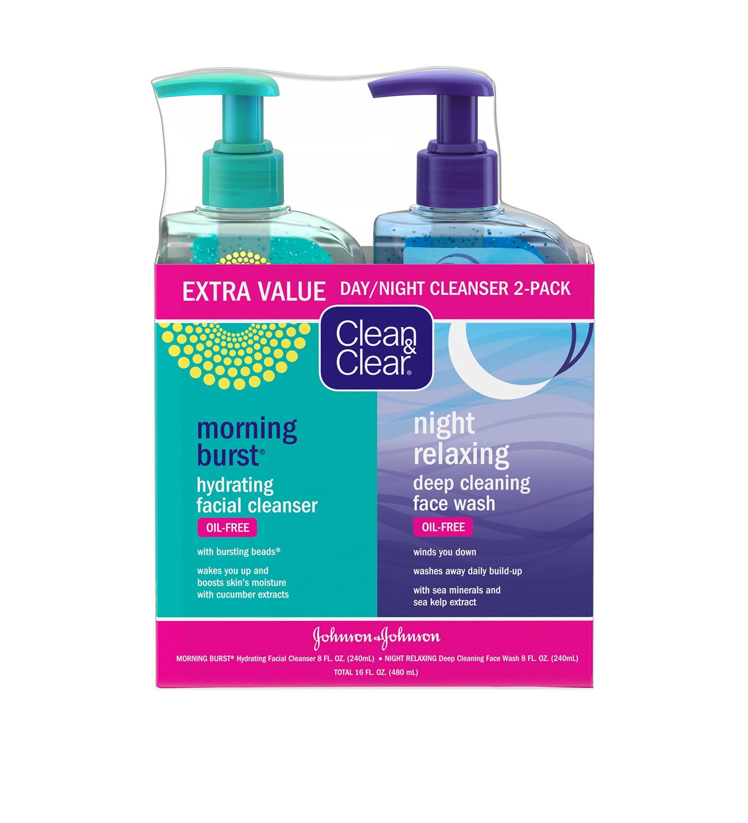 Clean & Clear Day & Night Face Cleanser Set - Morning Burst Hydrating & Night Relaxing Deep Cleansing - Oil-Free, Non-Comedogenic - 2 x 8 fl. oz - Buy Online on GoSupps.com