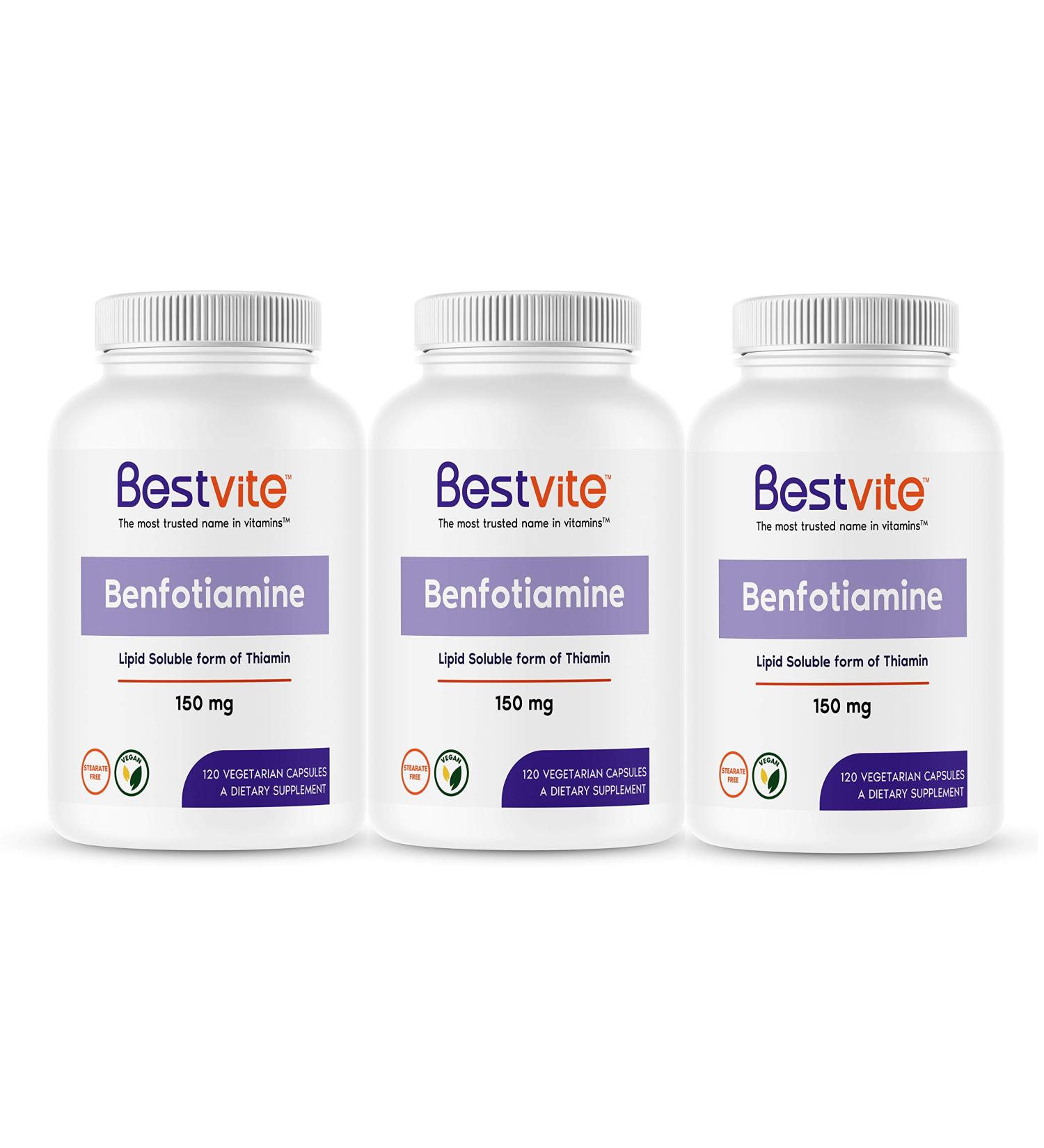 Benfotiamine 150mg (360 Vegetarian Capsules) 3-Pack - No Stearates, No Silicon Dioxide - 120 Count x 3 - Buy Online on GoSupps.com