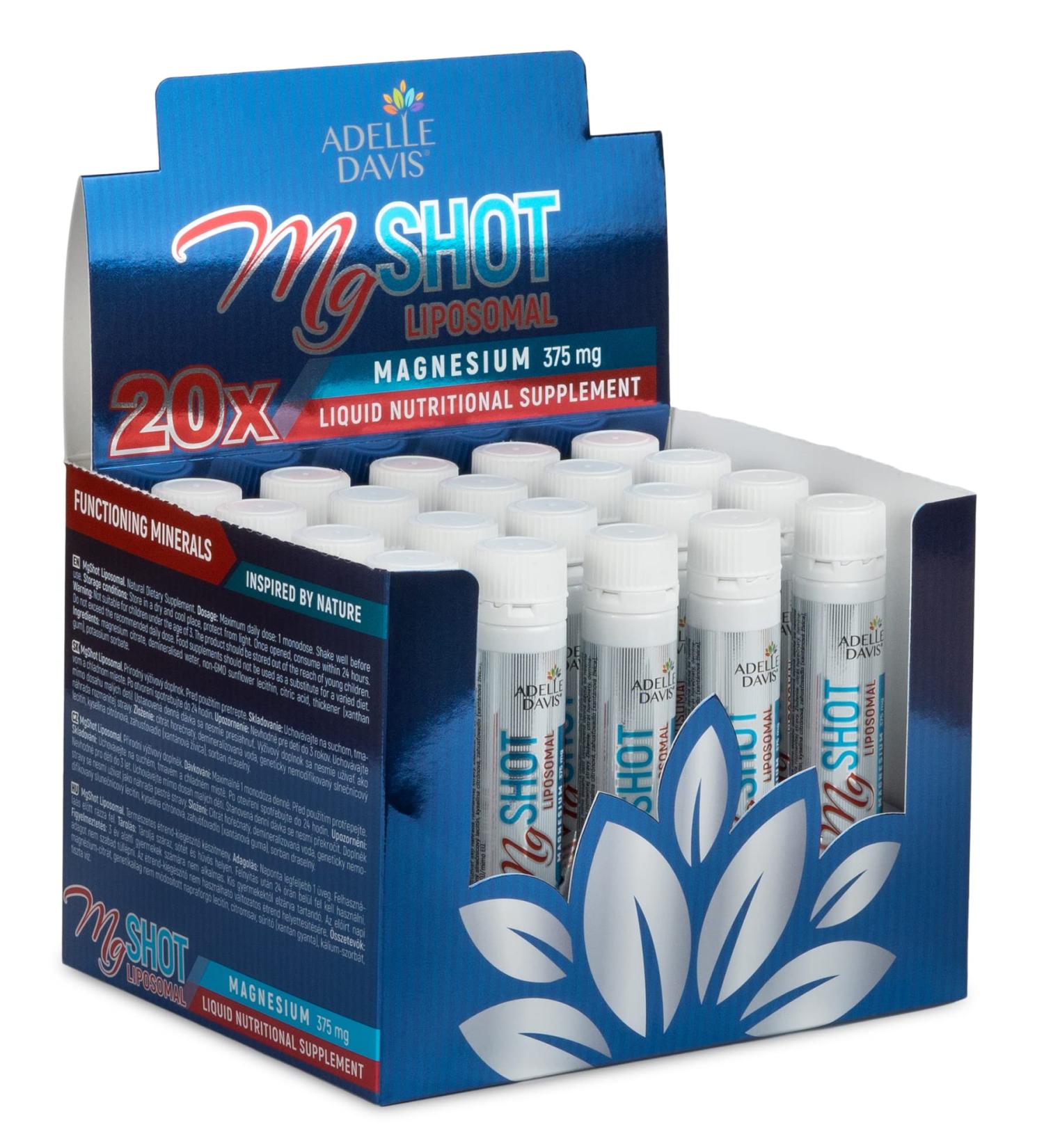  Adelle Davis MgSHOT Liposomal 20 drinkable ampoules 375 mg magnesium in each shot high-dose liquid formula with sunflower lecithin vegan non-GMO soy and gluten free - Buy Online on GoSupps.com