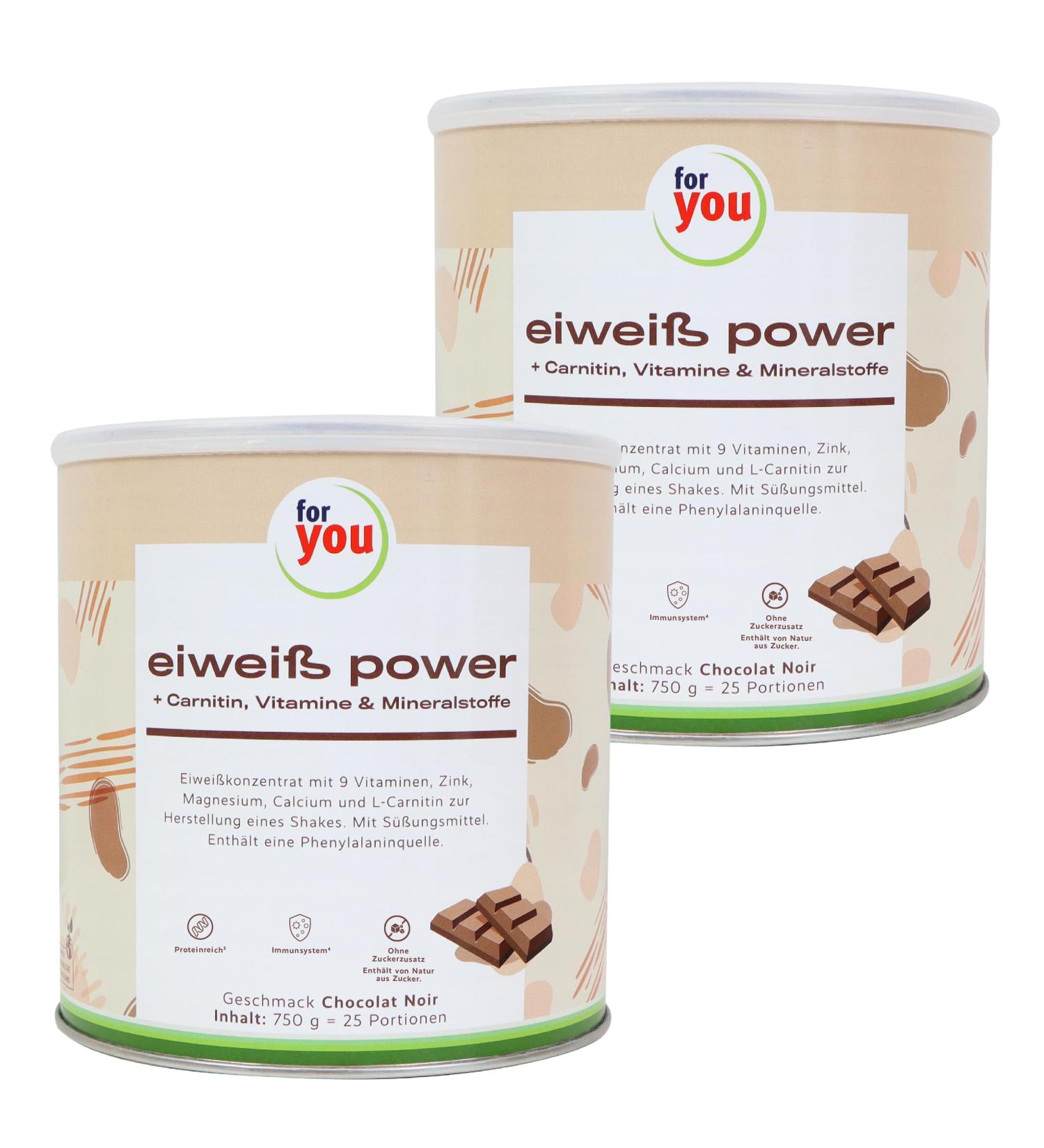 Buy Doppelpack Power Protein Powder Chocolate | 2x750g Multi-Component Protein - Whey Soy Milk Chicken - Dr. Strunz Approved with L-Carnitine | High Chemical Score 156 - International Shipping - Buy Online on GoSupps.com