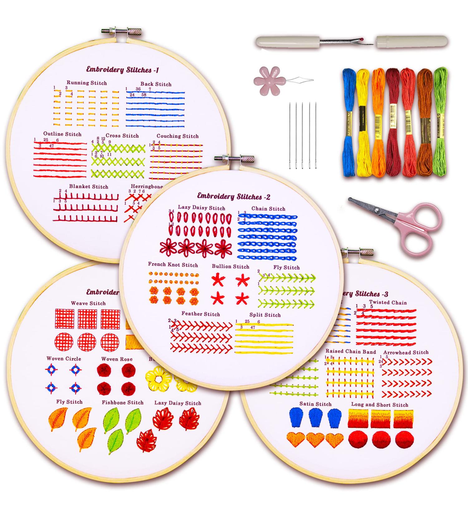 Bradove 4 Piece Embroidery Stitches Practice Kit for Beginners - Includes Patterns for Adults and Kids - Buy Online on GoSupps.com