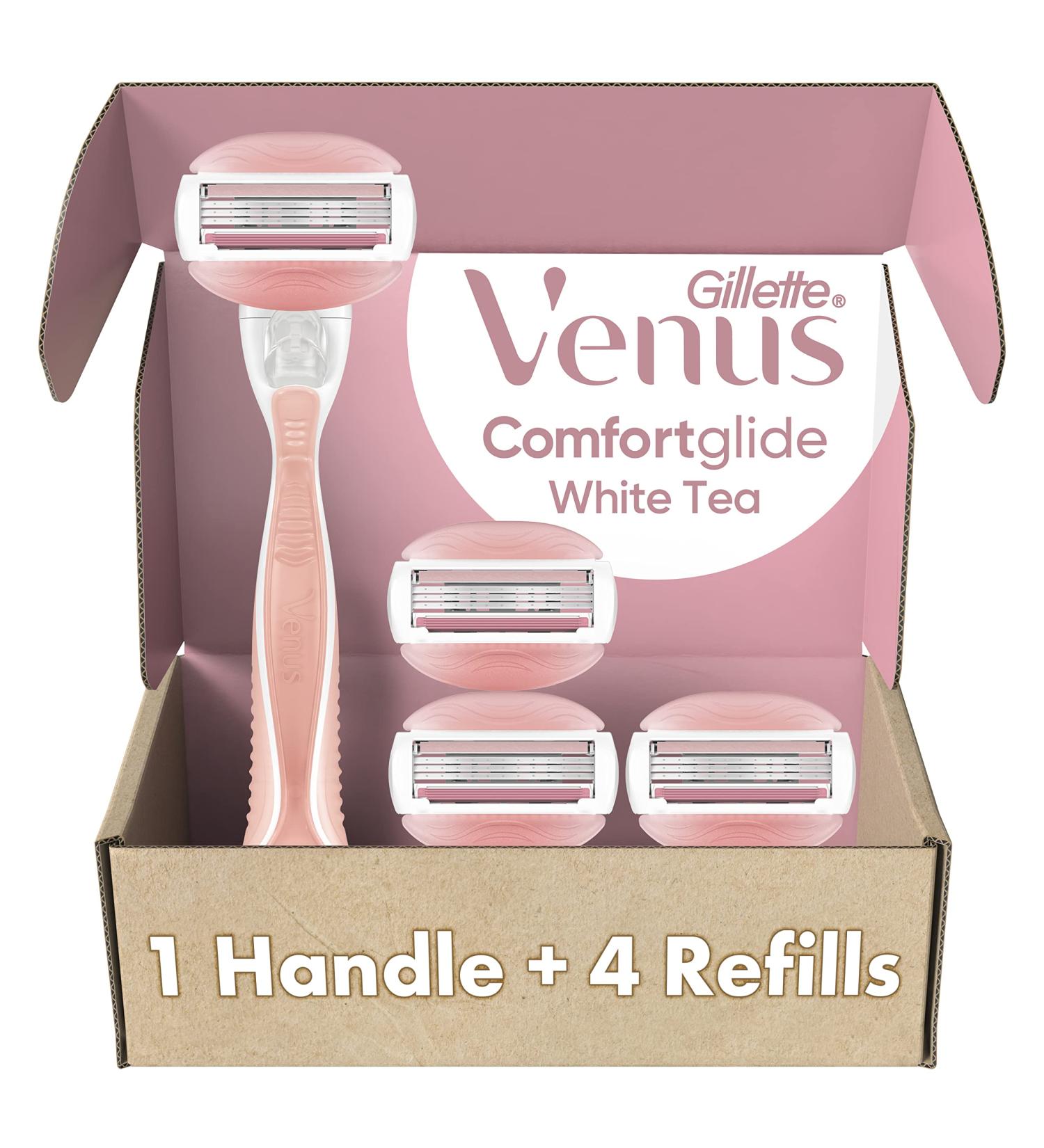Gillette Venus ComfortGlide Women's Razor with 4 Blade Refills and White Tea Scented Gel Bars - Buy Online on GoSupps.com