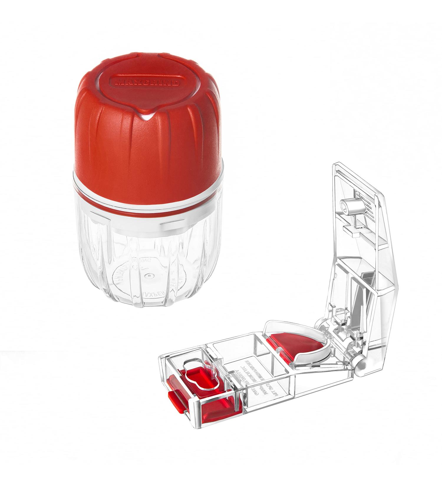 MAXSPLIT Pill Grinder & Splitter Combo - Pill Crusher for Fine Powder Safe Pill Cutter for Small & Large Tablets Vitamins - Red - Buy Online on GoSupps.com