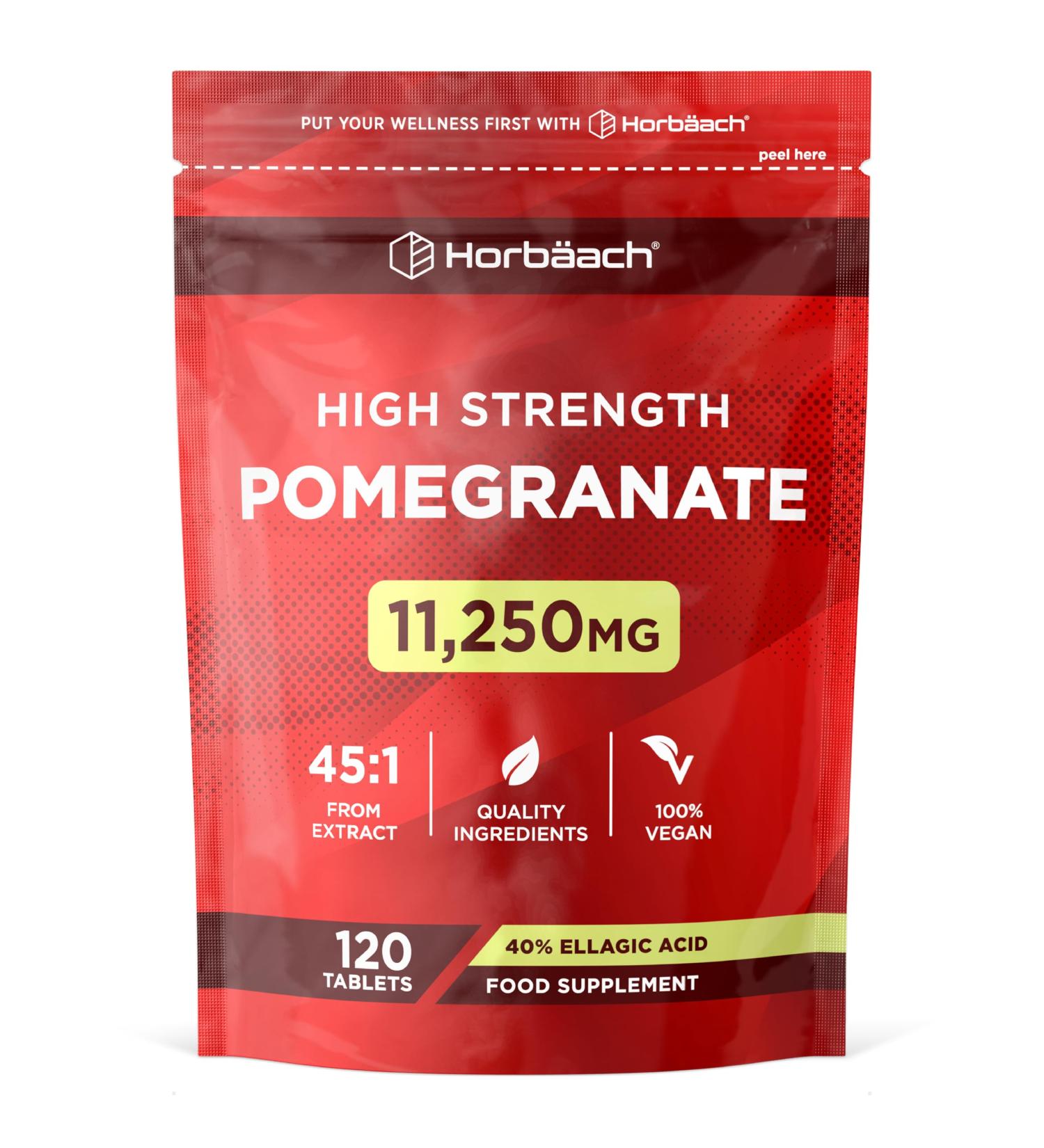Pomegranate Extract 11250 mg | 120 Capsules (4 Months) | 40% Ellagic Acid | Pomegranate Dietary Supplement | Pomegranate Extract Supplement | by Horbaach - Buy Online on GoSupps.com