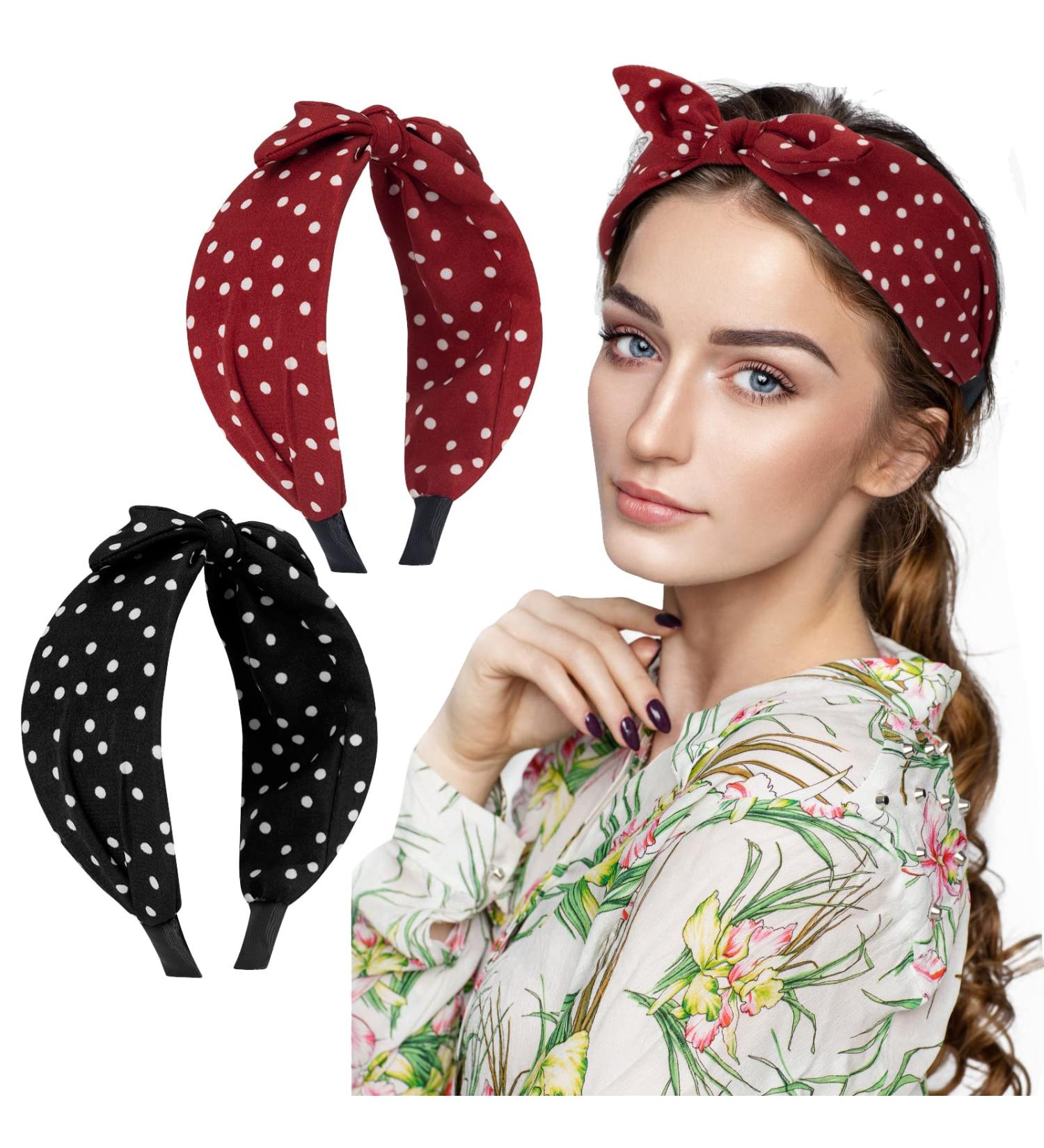 Shop Geyan Vintage Bow Headbands - 2 Pack Red & Black Wide Hair Bands with Dots for Women & Girls - International Shipping Available - Buy Online on GoSupps.com