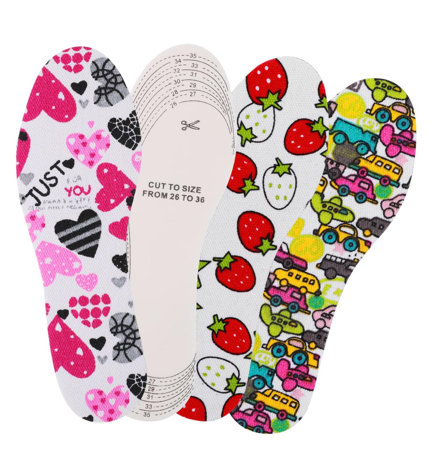 3 Pairs Kids Memory Sponge Insoles with Heel Grips | Soft & Breathable Child Size Inserts for Shoes | Cut-to-Fit for Children & Toddlers | Love Strawberry Cartoon Car Design - Buy Online on GoSupps.com