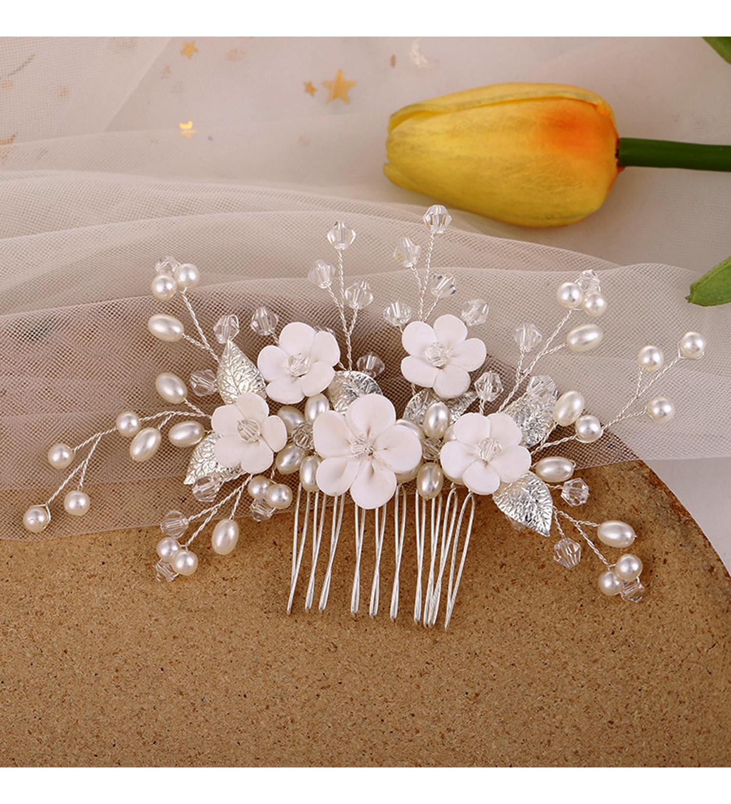 Elegant Silver Bride & Girl Hair Accessories - Wedding Combs Pearl & Crystal Headdresses for Hairdressing - Buy Online on GoSupps.com