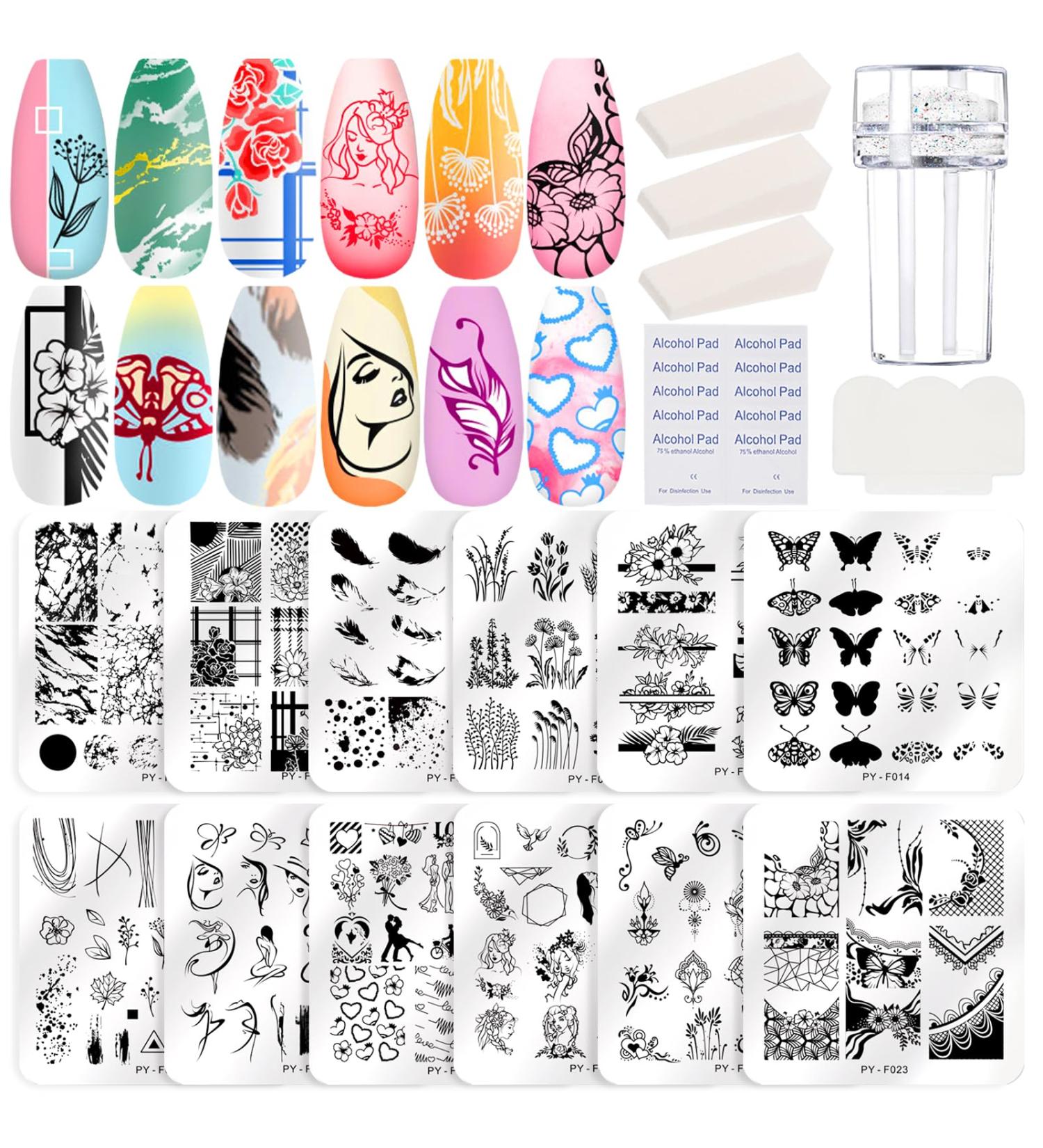 Zeukets Nail Art Stamping Templates Set - 12-Piece Nail Stamp Plates & Manicure Tools for Perfect Nail Designs - Buy Online on GoSupps.com