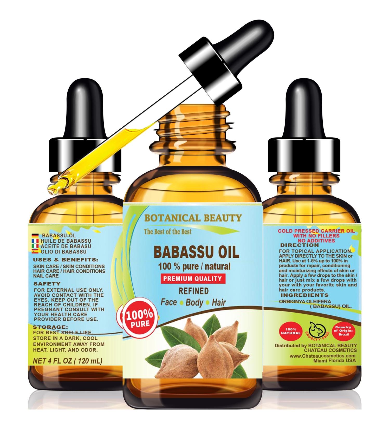 Botanical Beauty Babassu Oil 100% Pure Natural Cold-Pressed Carrier Oil - 4 Fl Oz | Nourish Face Skin Hair & Nails with Vitamin E & C - Buy Online on GoSupps.com