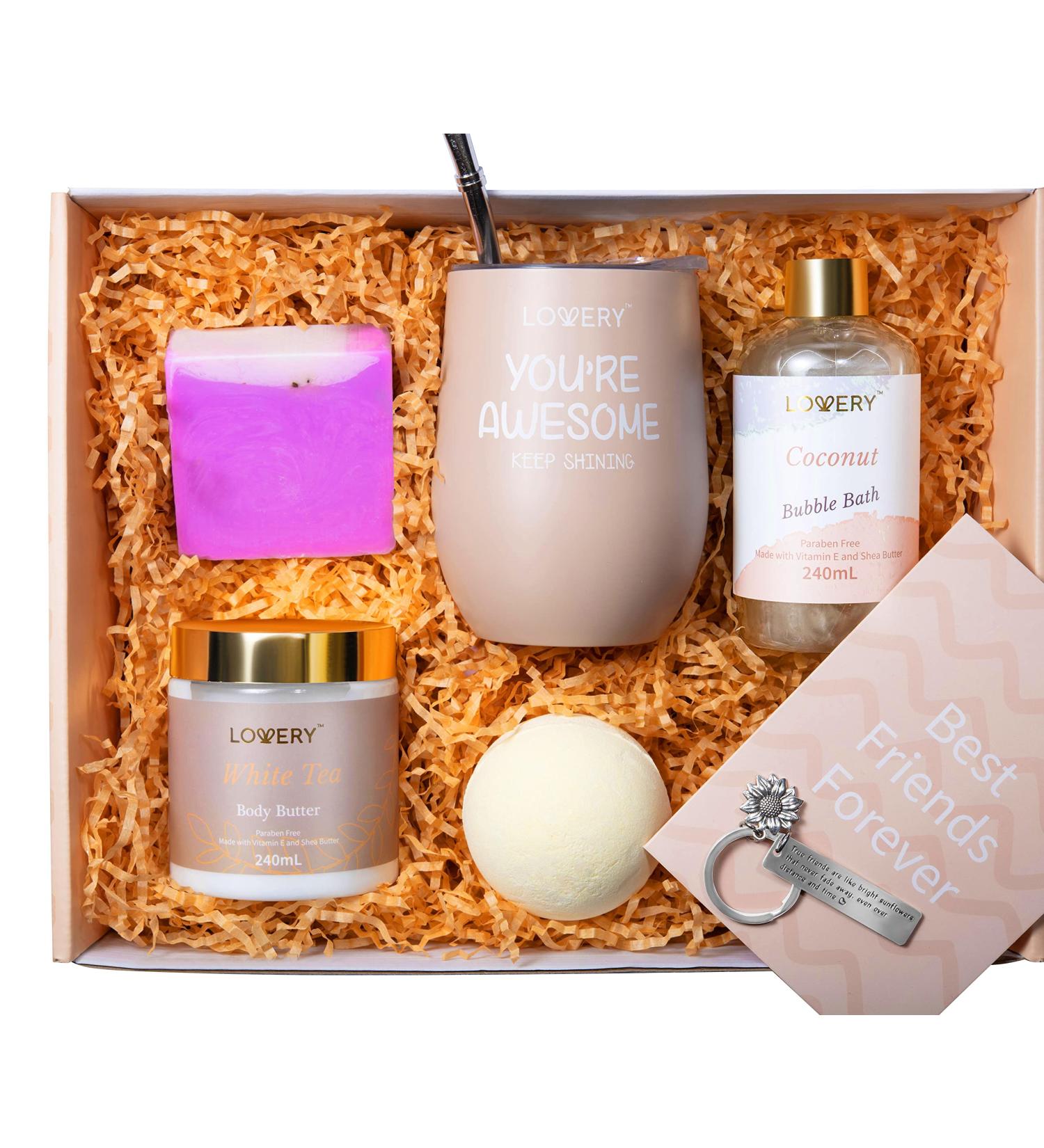 Best Friend Spa Gift Set - Long Distance Friendship Gifts for Women | BFF Birthday & Fathers Day Presents | Wine Tumbler, Bath Bomb, Bubble Bath, and More - Buy Online on GoSupps.com