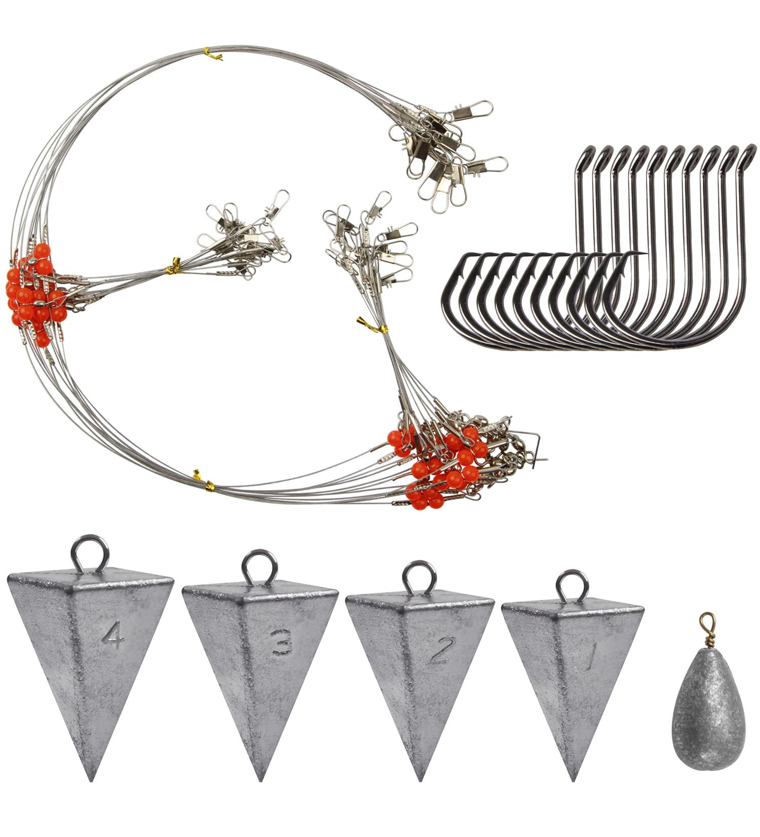 Saltwater Surf Fishing Tackle Kit - Fishing Wire Leader, Pyramid Sinker, Bass Casting Sinker, Circle Hooks - Silver - Buy Online on GoSupps.com