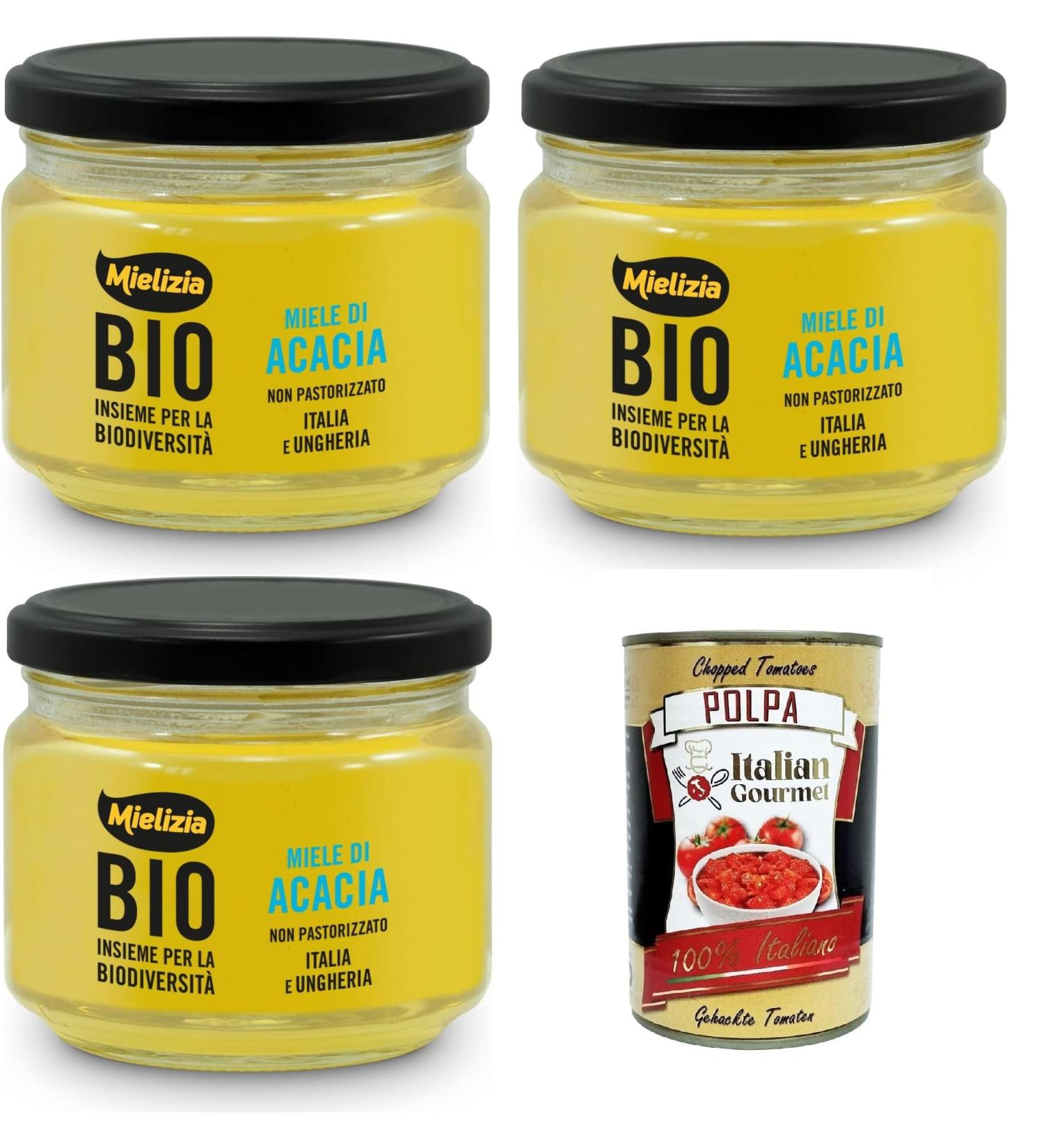Mielizia Acacia Honey Unpasteurized Non-pasteurized acacia honey 3 x 300 g + Italian Gourmet Pulp 400 g - Buy Online on GoSupps.com