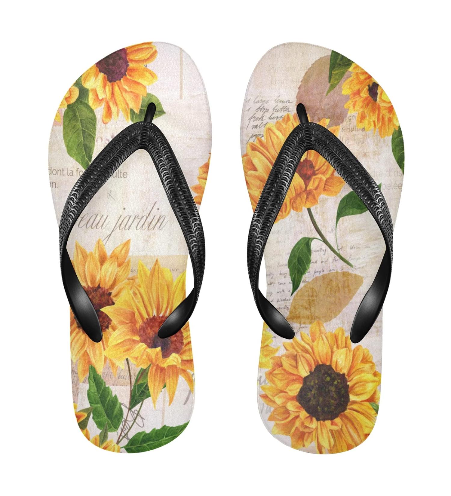 Mnsruu Yellow Sunflower Butterfly Art Flip Flops | Comfortable Sandals for Home Hotel Spa & Travel | XS for Men & Women - Buy Online on GoSupps.com
