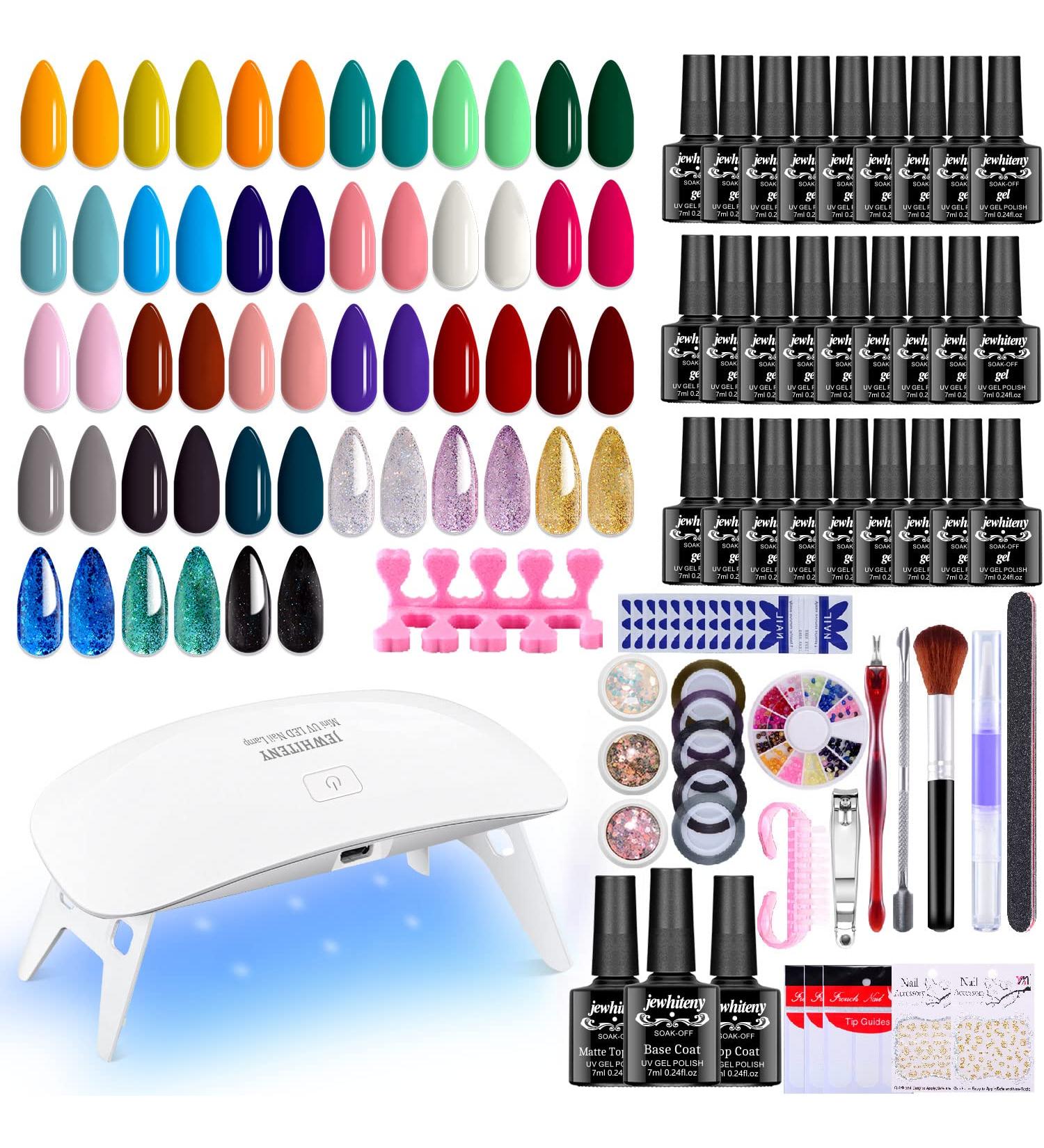 JEWHITENY 30PCS Gel Nail Polish Kit with Portable UV Light - Professional Manicure Set for Home & Salon with 27 Colors, Glossy & Matte Top Coat, Base Coat - Long-Lasting Gel Nail Polish Set - Buy Online on GoSupps.com