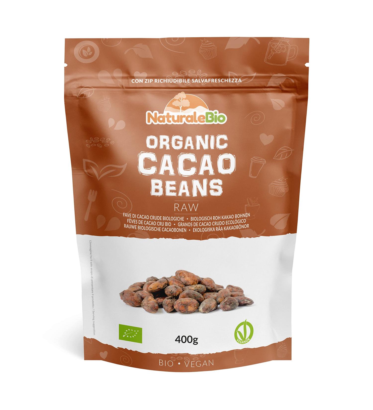 Organic Raw Cacao Beans 400g - Peruvian Natural & Pure | NaturaleBio 400g (Pack of 1) - Buy Online on GoSupps.com