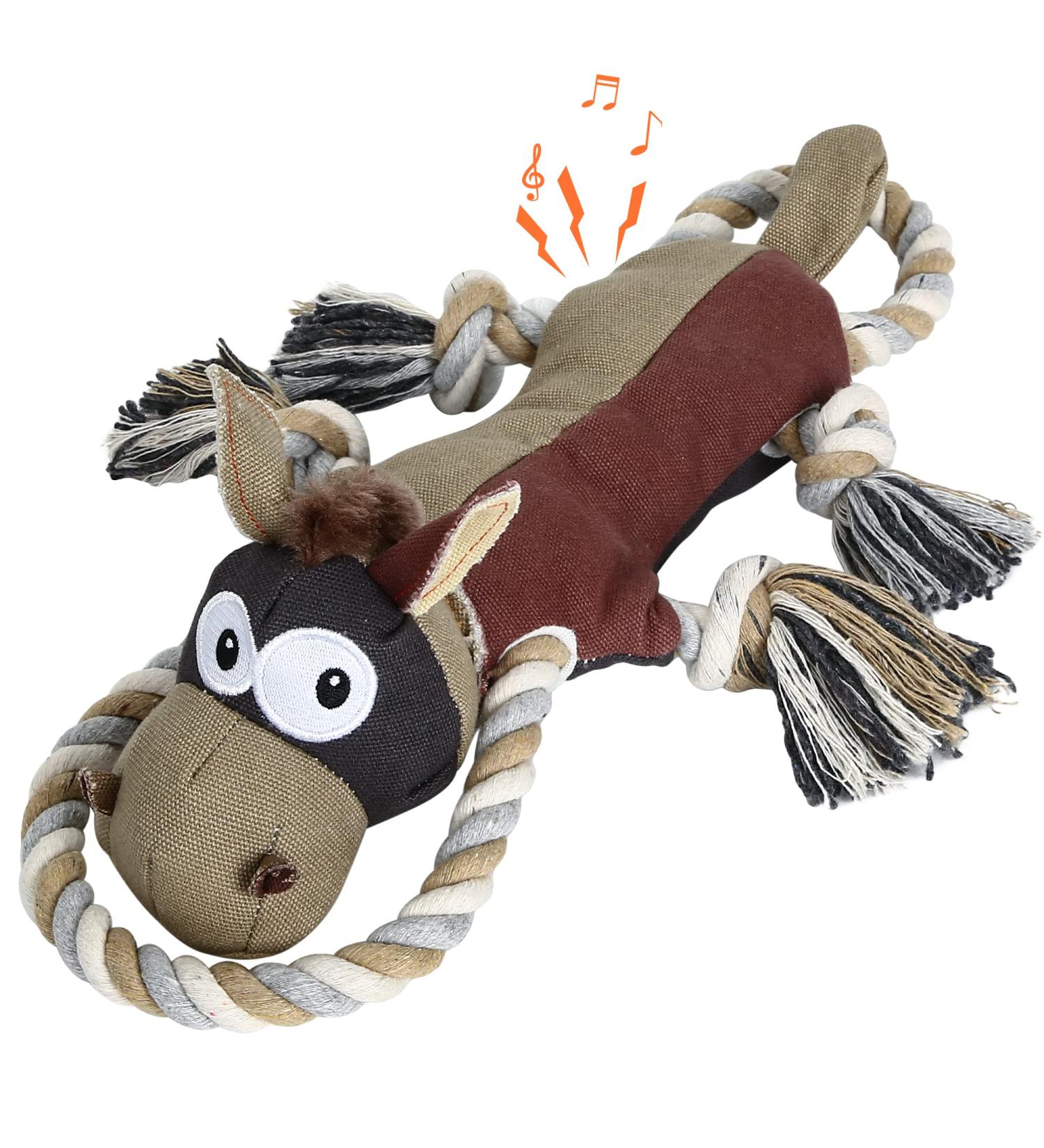 IOKHEIRA Plush Squeaky Dog Toy for Large Dogs - Brown Donkey Fetch & Pull Game - Buy Online on GoSupps.com