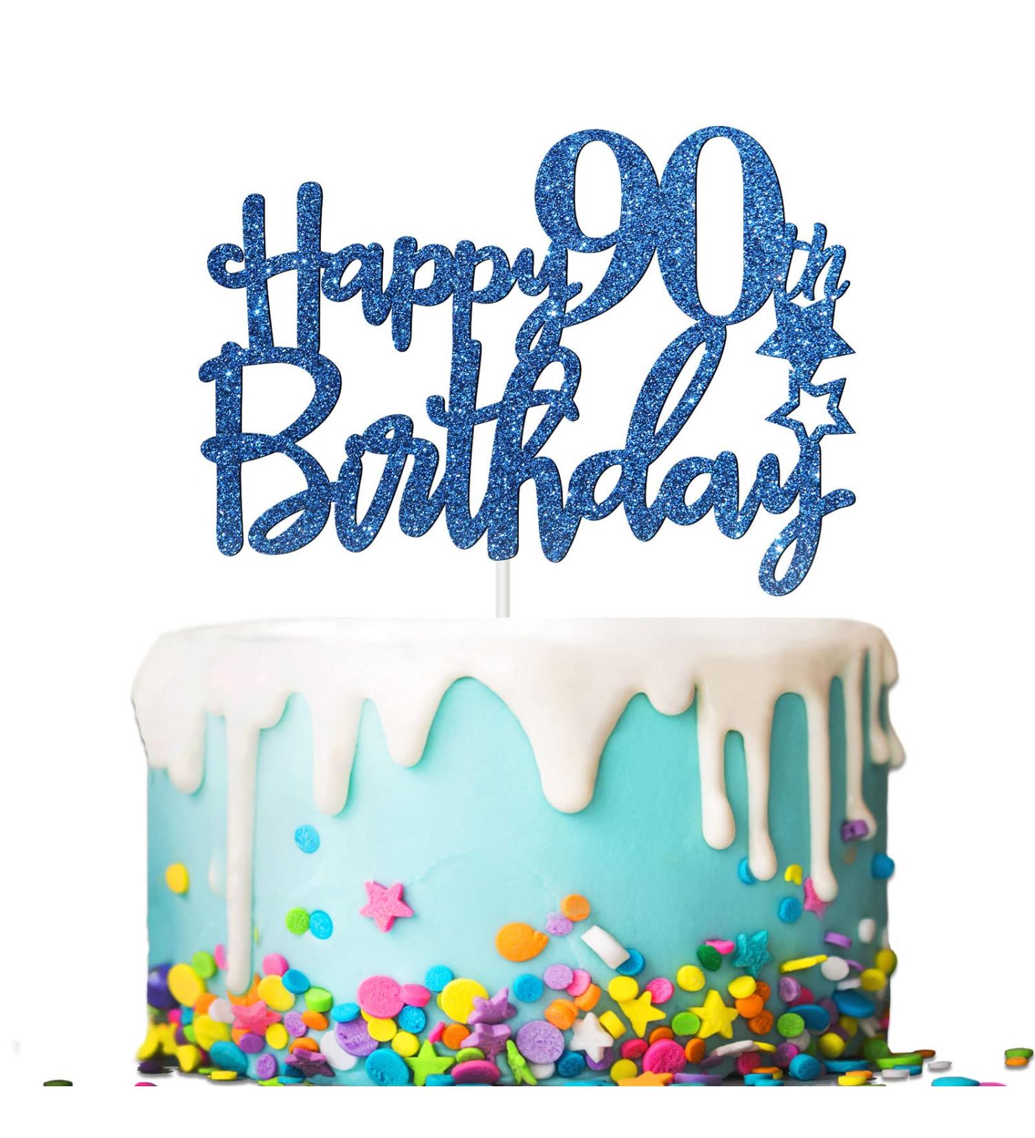 Tenhaisi Gilttery Navy Blue Happy 90th Birthday Cake Topper 90 Cake Topper for Women or Men Cheers and Beers 90 Years Loved Party Sign 90 Fabulous Birthday Party Supplies - Buy Online on GoSupps.com