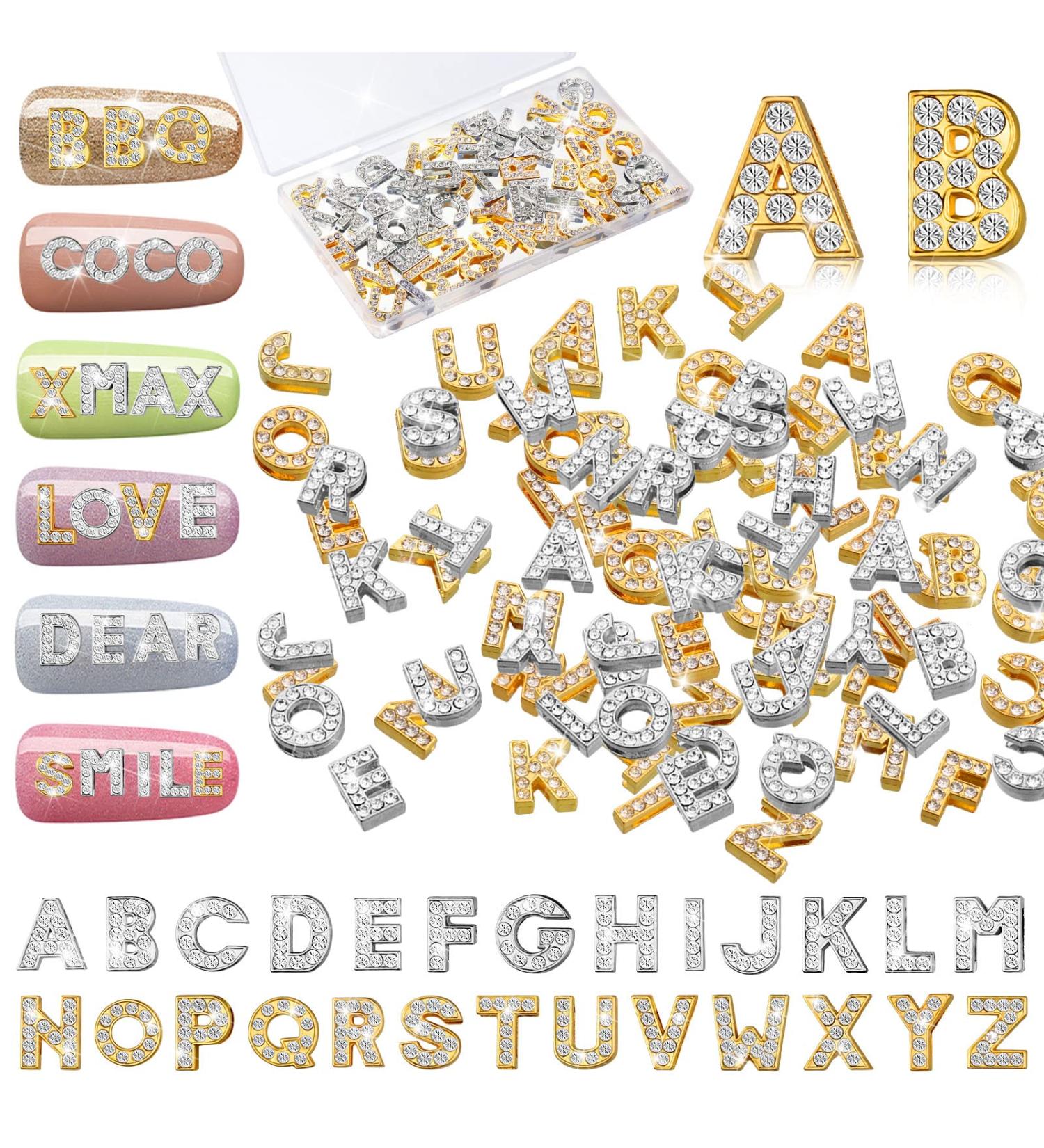 52 Pieces Delicate Style Alphabet Nail Stud Stickers - Rhinestone Letter Charms for Women and Girls Nail Decoration - English Nail Accessories Salon - Buy Online on GoSupps.com
