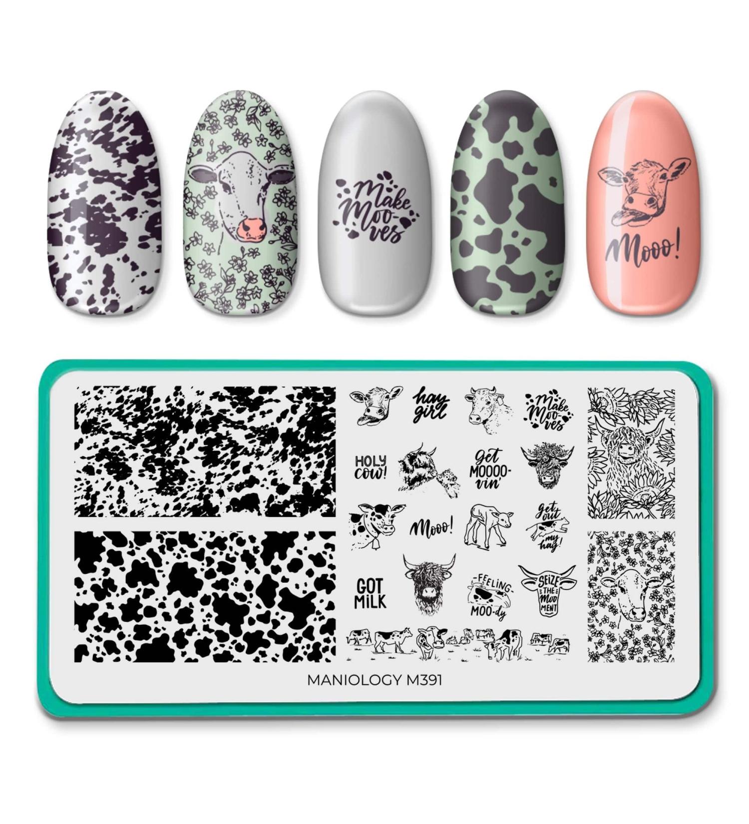 Maniology Moo-velous Nail Stamping Plate | Cow Spots Nail Art Designs for Stunning Cow-Theme Manicure - Buy Online on GoSupps.com