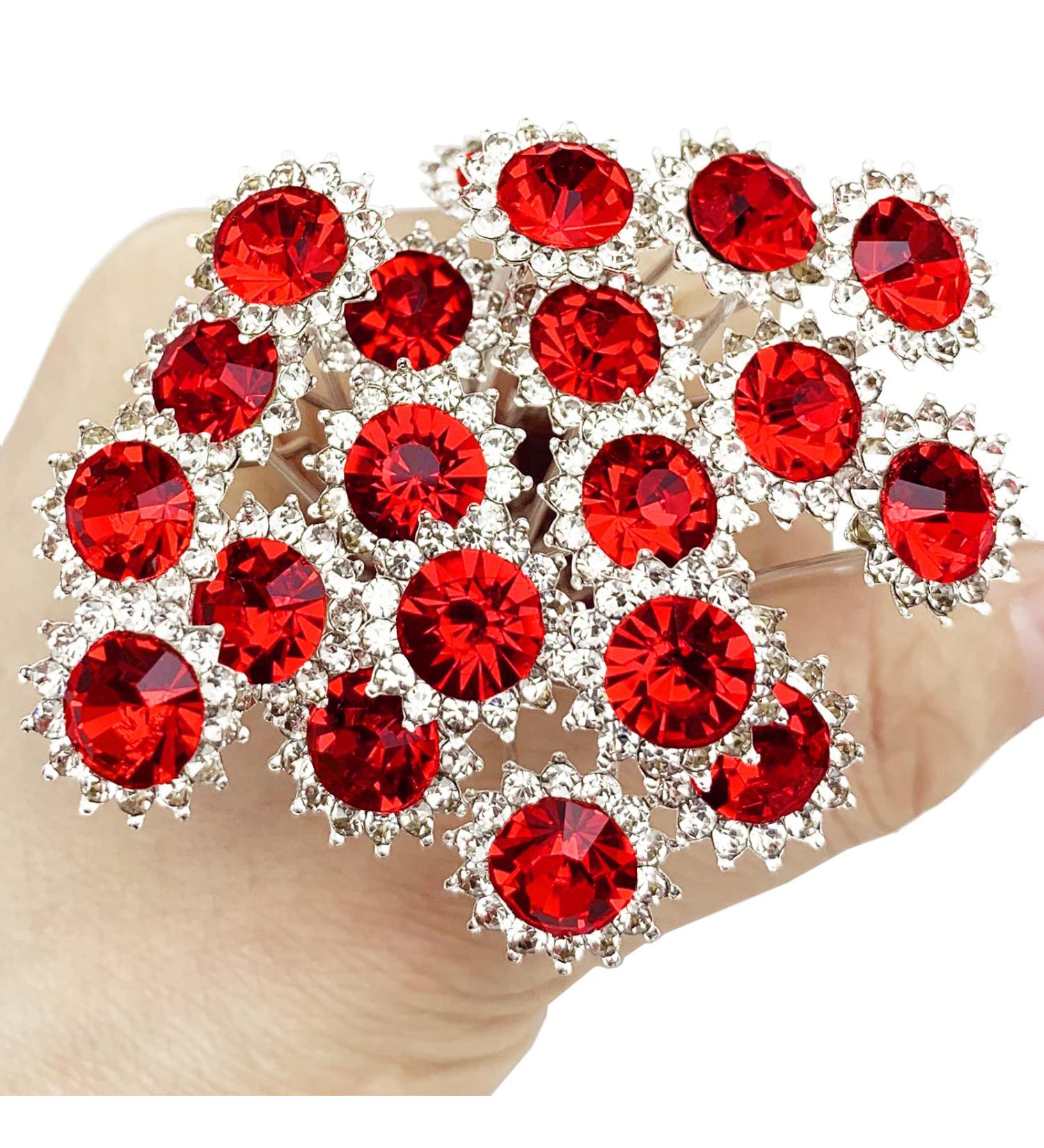 Sunflower Rhinestone Bridal Hair Pins - 20Pcs U-Shaped Wedding Accessories in Red - Buy Online on GoSupps.com