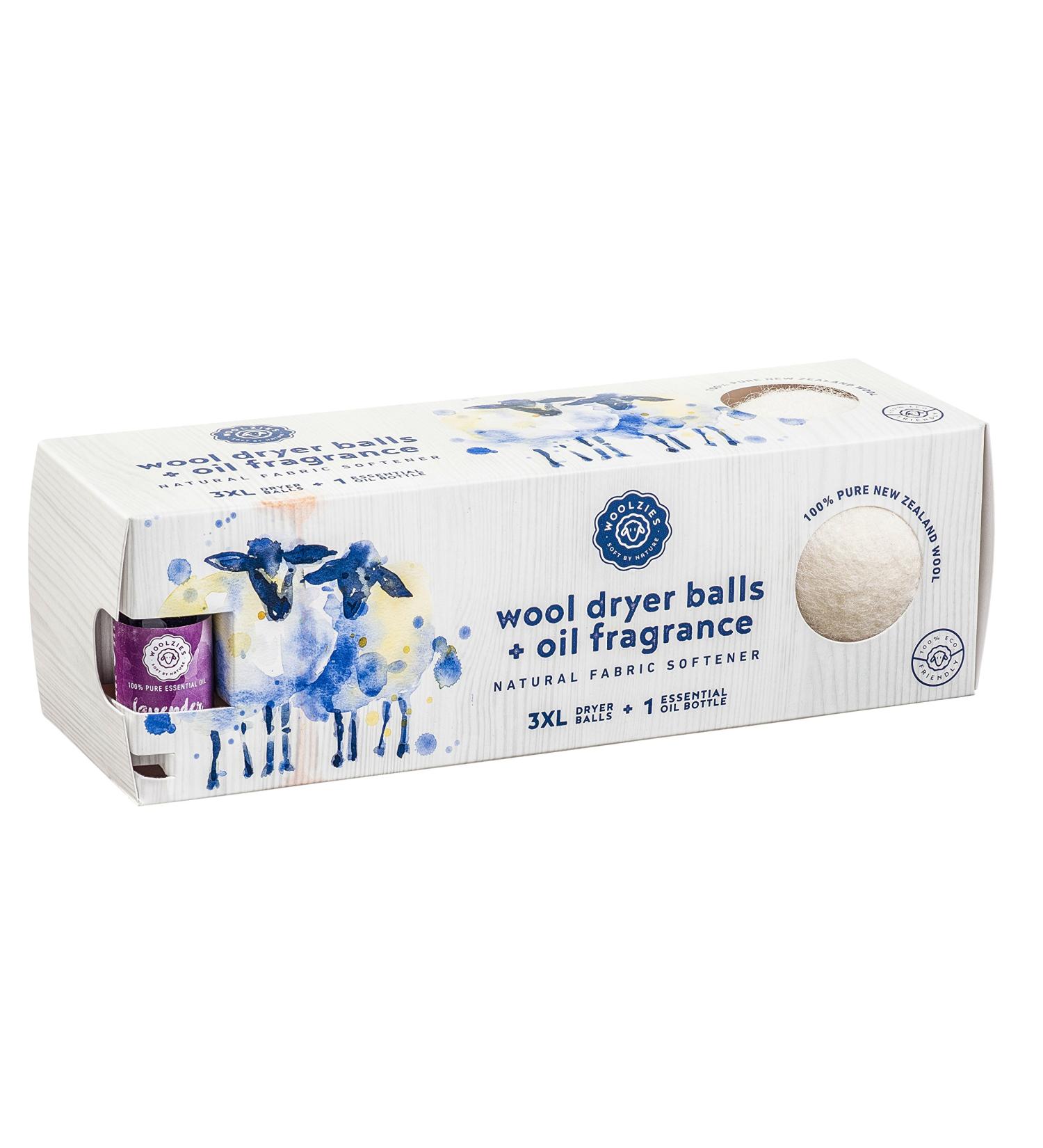 Woolzies Organic Wool Dryer Balls: 3 Pack XL Dryer Balls & 100% Pure Lavender Essential Oil | All Natural Laundry Fabric Softener Balls | Made with 100% New Zealand Wool | Best Essential Oil Balls
