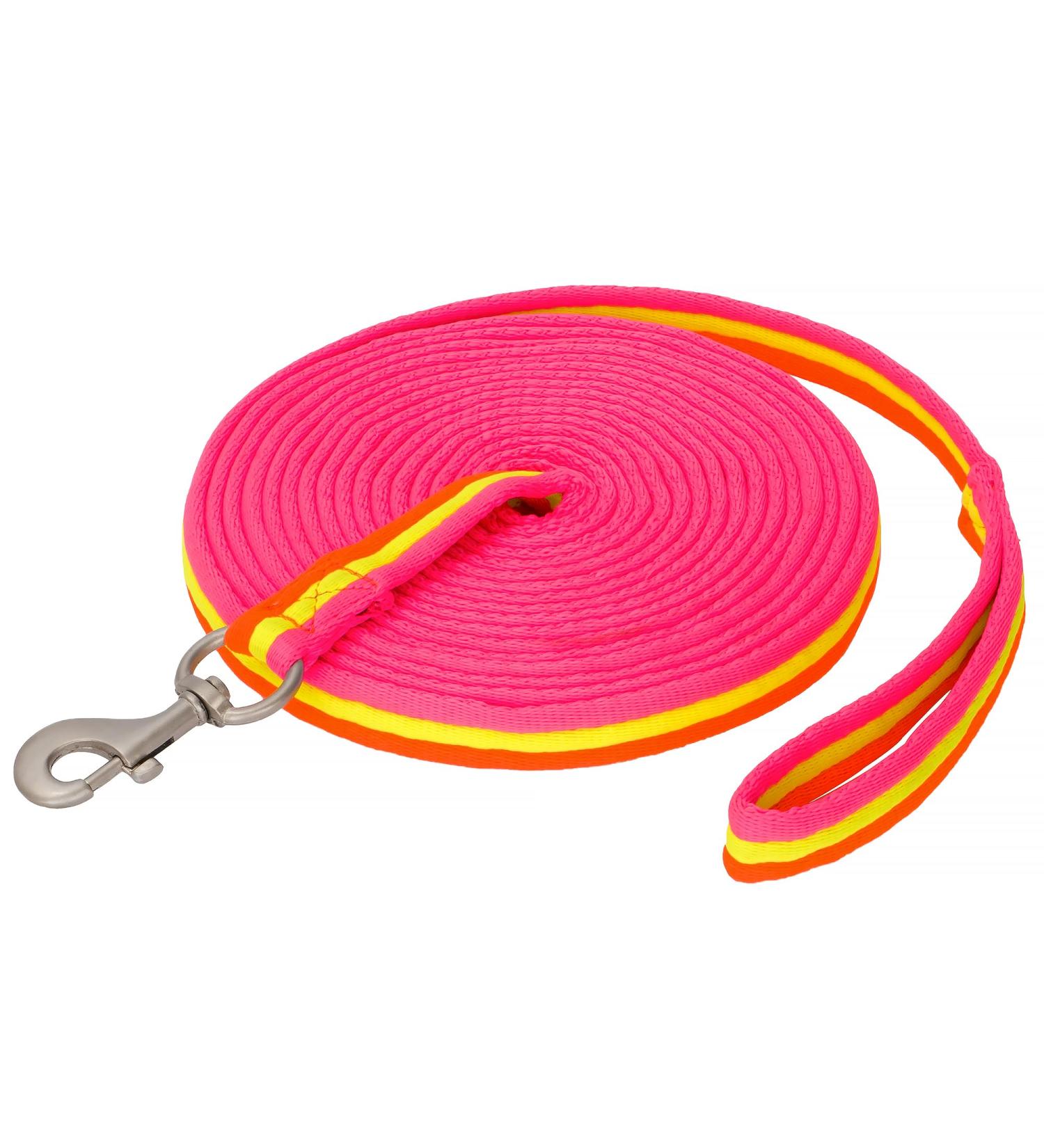 8m Equestrian Lunging Line for Horses - Soft Nylon Training Rope with Hand Loop Carabiners & Floor Work Leash in Neon Pink/Orange - Buy Online on GoSupps.com