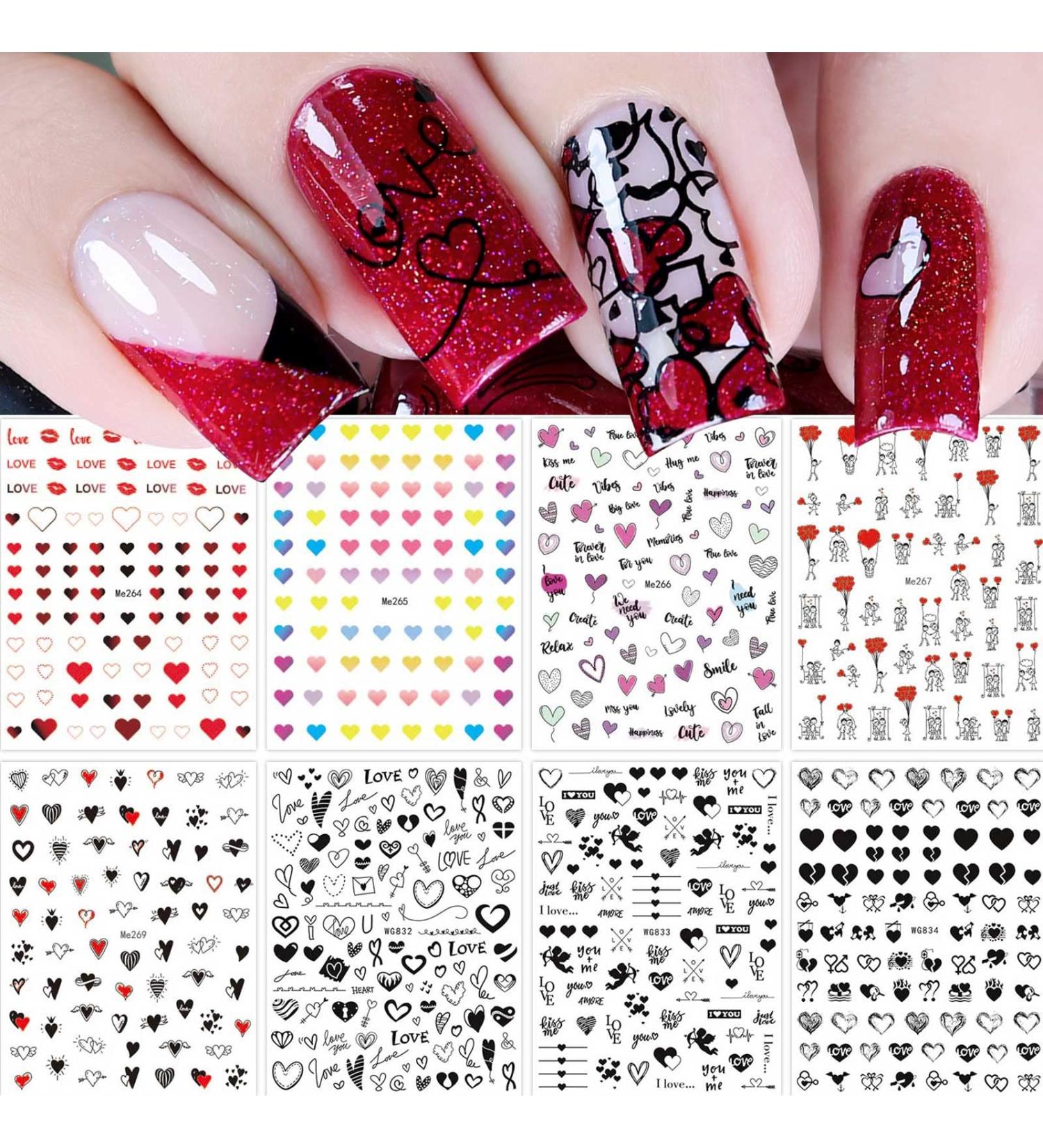 JMEOWIO 10 Sheets Black Heart Nail Art Stickers Decals Self-Adhesive Valentines Nail Supplies Nail Art Design Decoration Accessories - Buy Online on GoSupps.com
